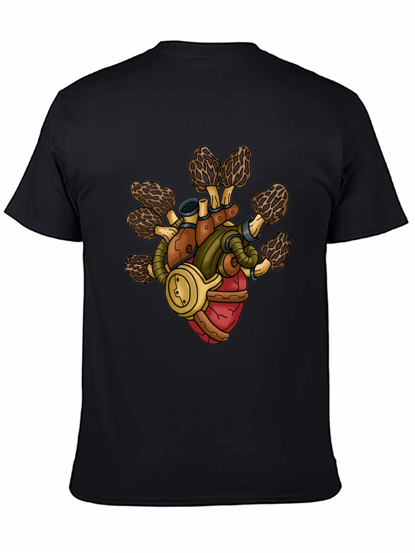 Black Steampunk Mushroom Heart T-Shirt view 4