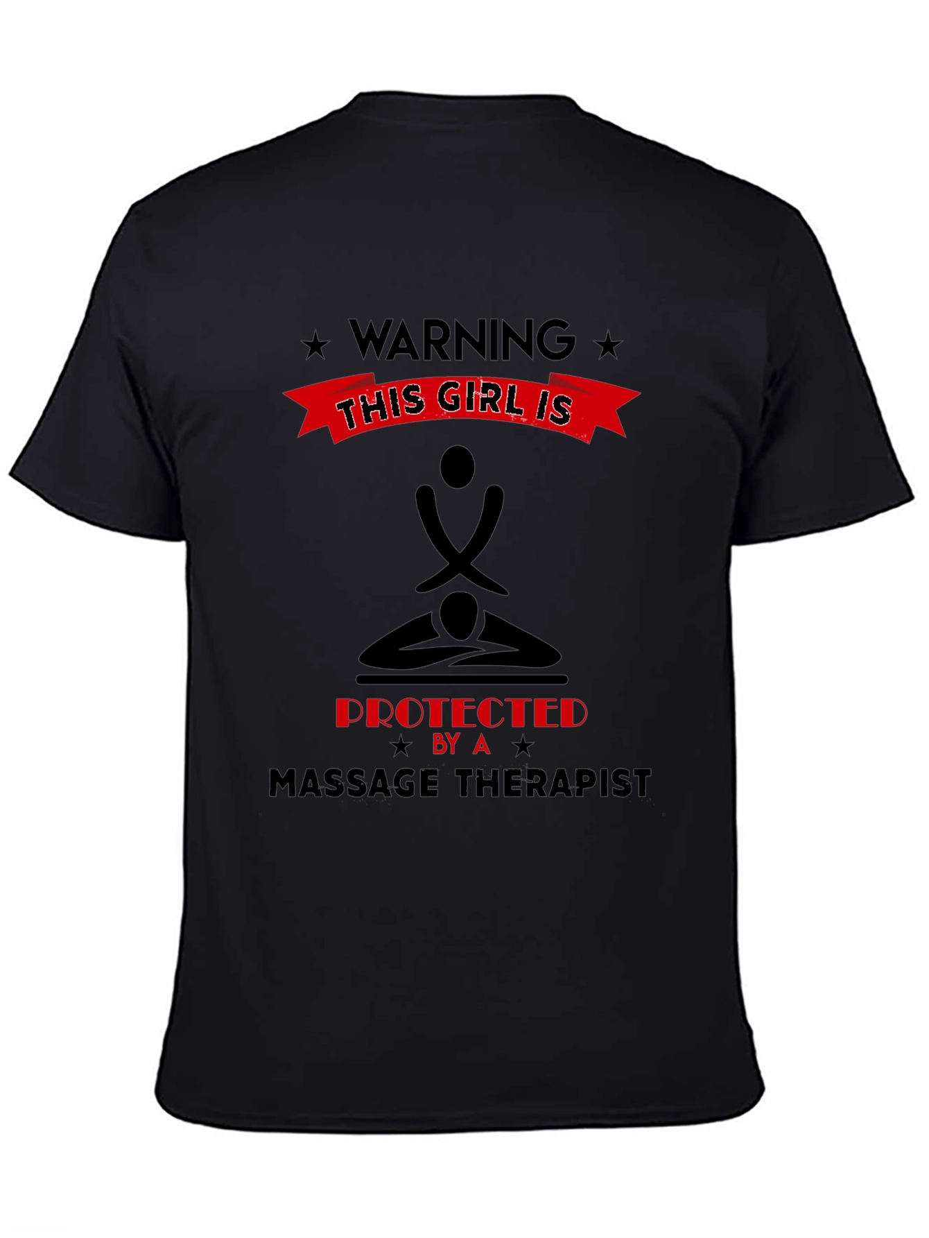 Black Warning Protected By Massage Therapist Graphic Tee view 4
