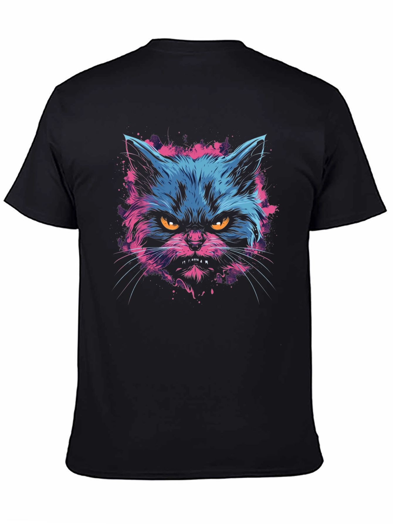 Black Neon Angry Cat Graphic Print Men's T-Shirt view 4