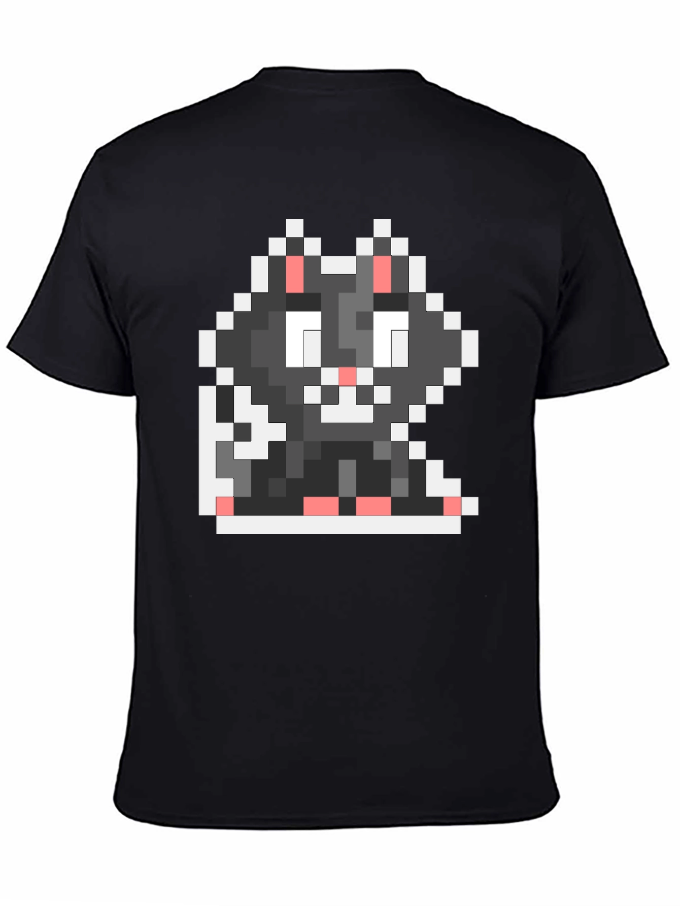 Black Pixel Cat Black T-Shirt view 4