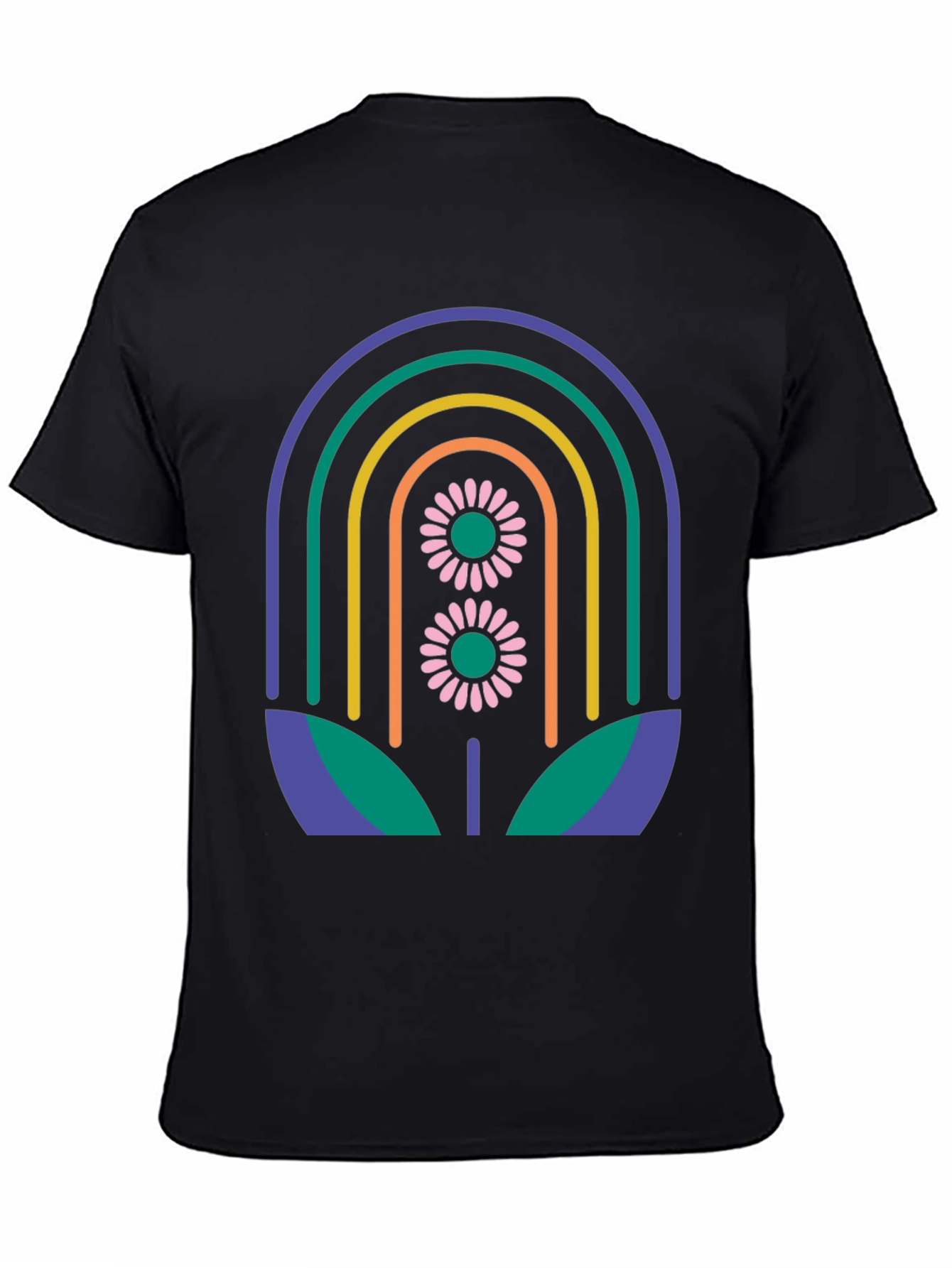 Black Retro Floral Rainbow Graphic Tee view 4