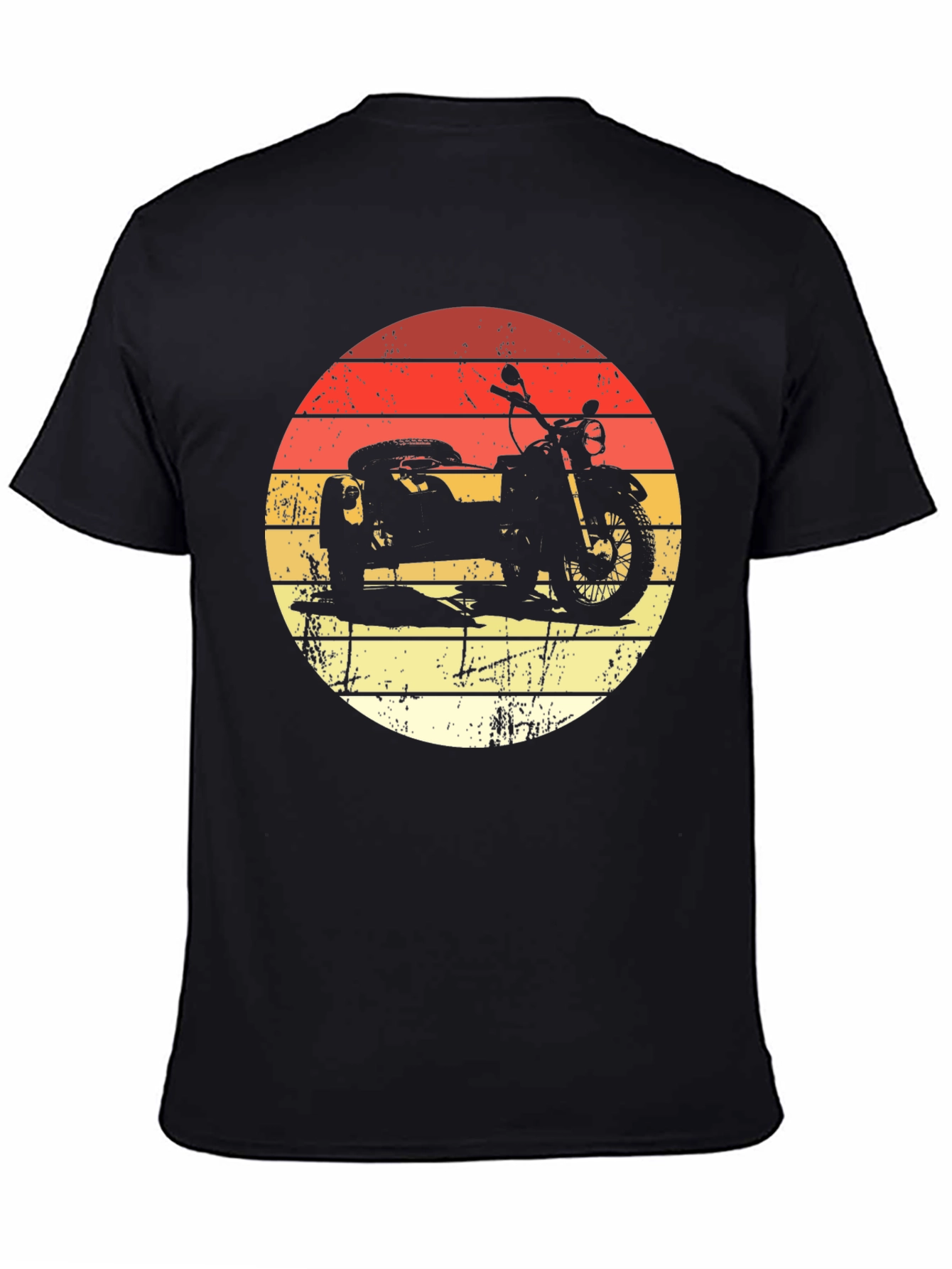 Black Retro Motorcycle & Sidecar Graphic Tee - Black Cotton T-Shirt view 4
