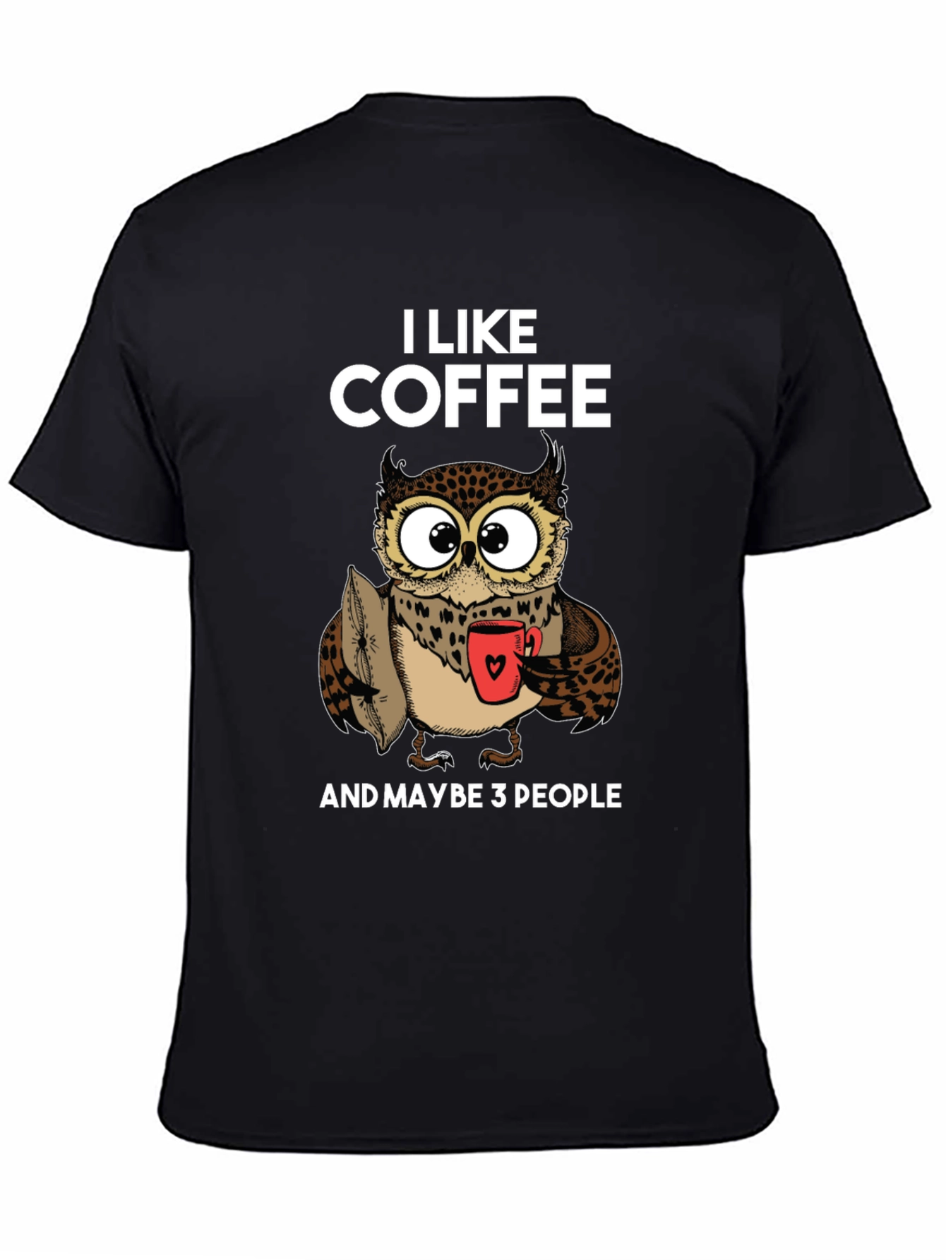 Black Funny Owl Coffee Lover T-Shirt - I Like Coffee view 4