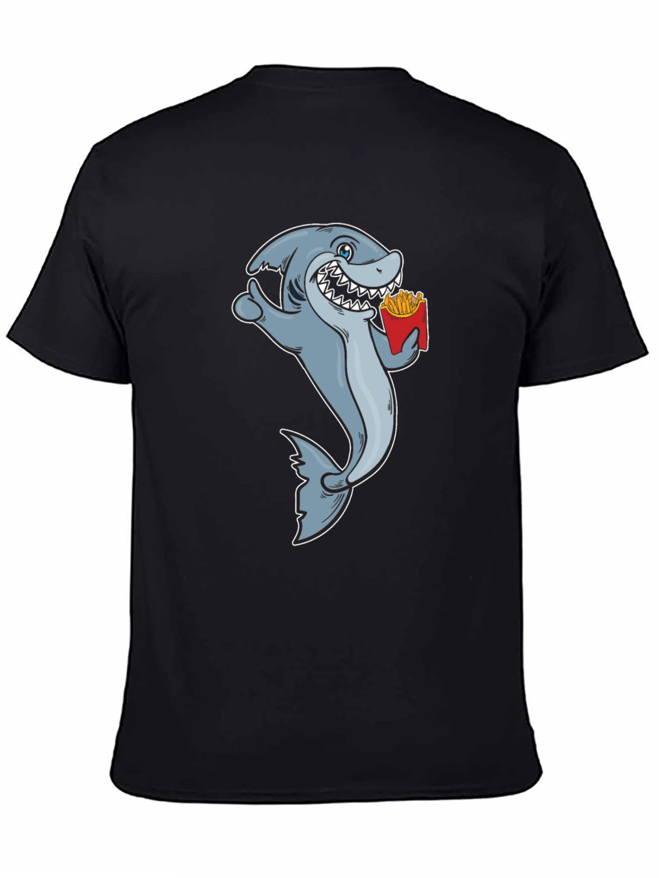 Black Shark Eating Fries Graphic Tee - Black Cotton T-Shirt view 4