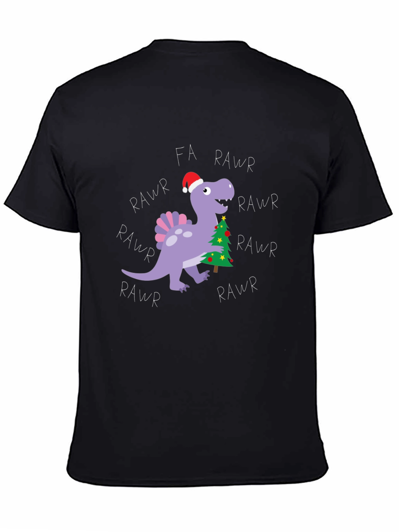 Black Fa Rawr Rawr Dinosaur Christmas T-Shirt view 4