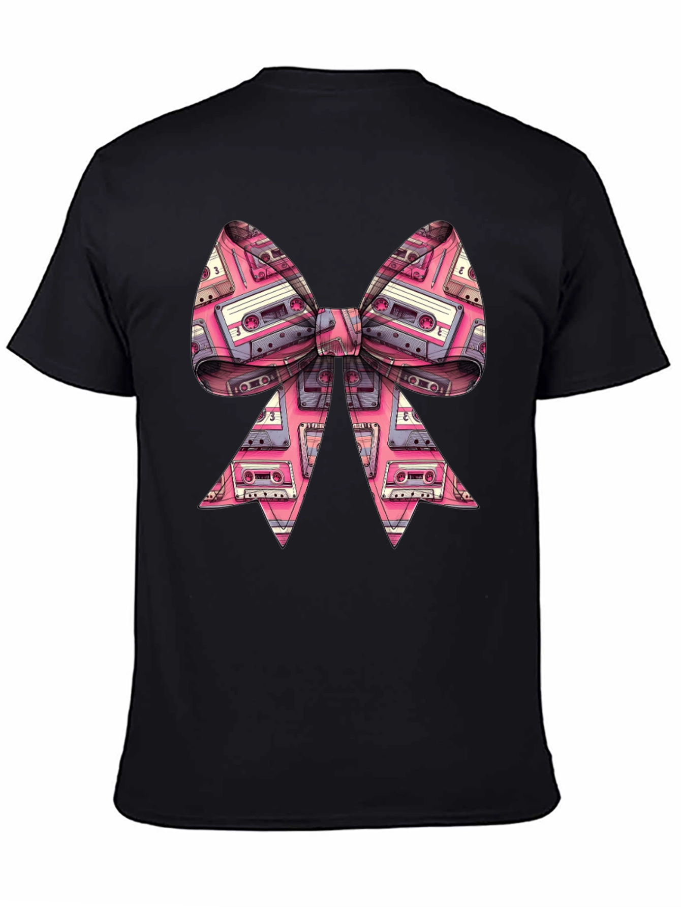 Black Retro Cassette Tape Bow Tie T-Shirt view 4