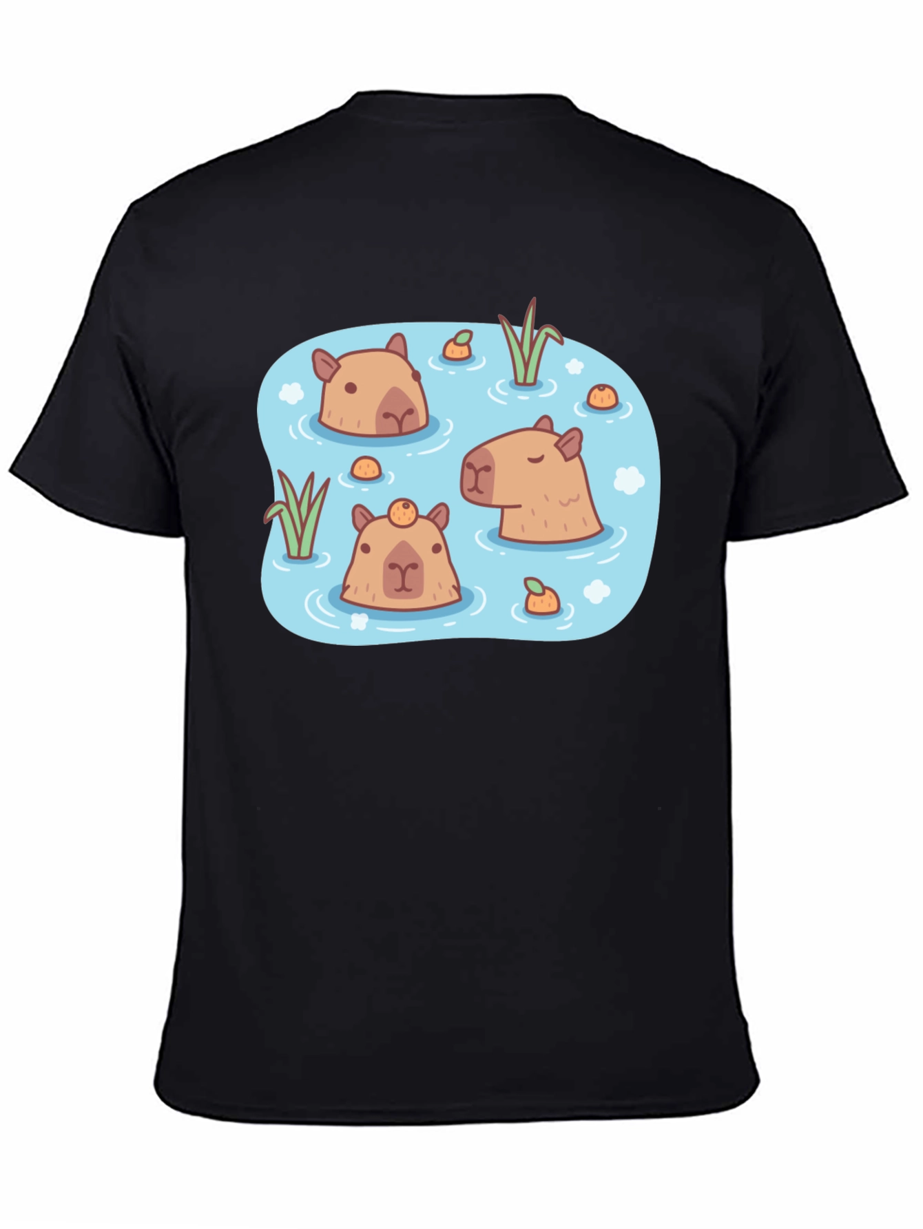 Black Capybara Pond T-Shirt - Relaxed Aquatic Design view 4