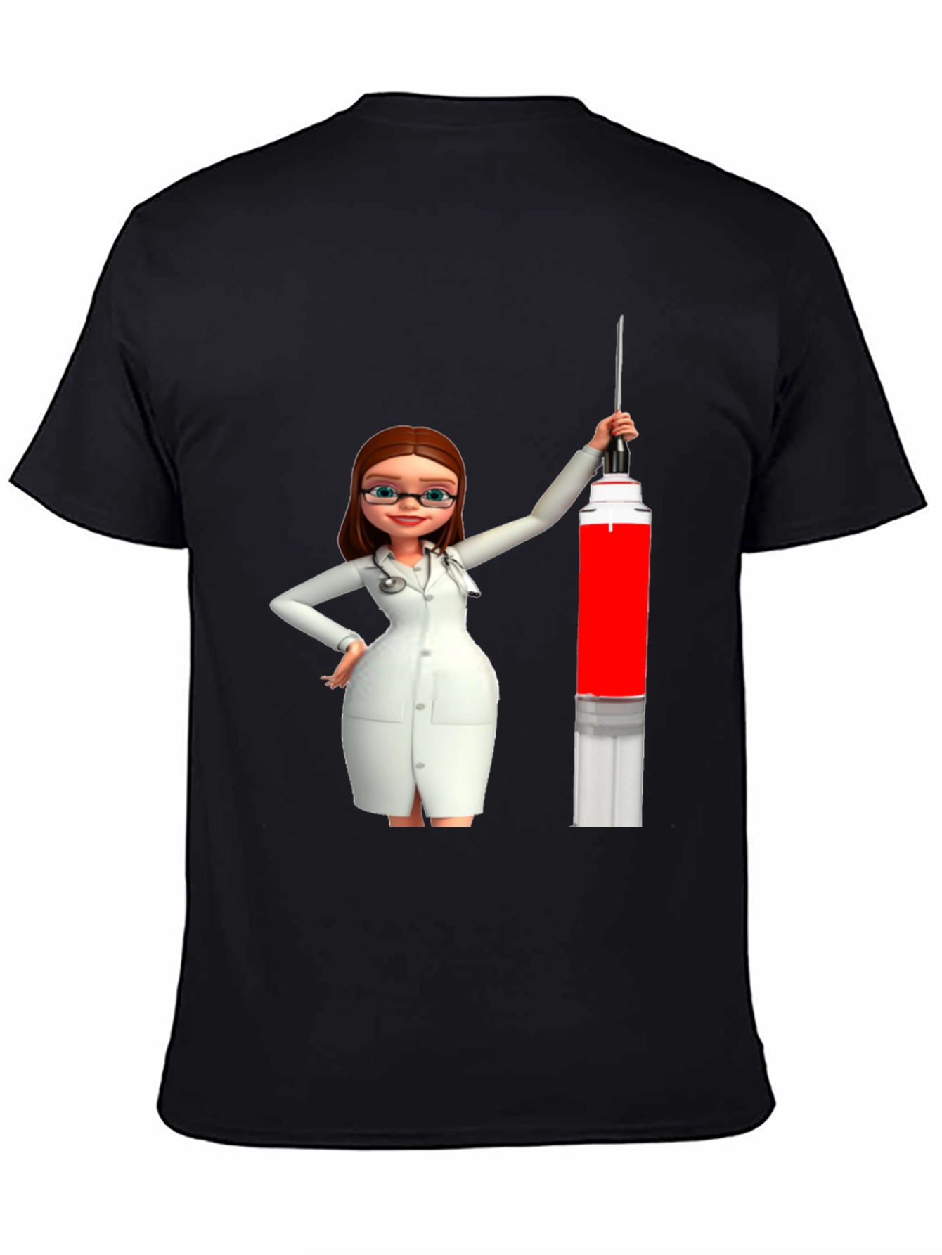 Black Novelty Cartoon Doctor T-Shirt view 4