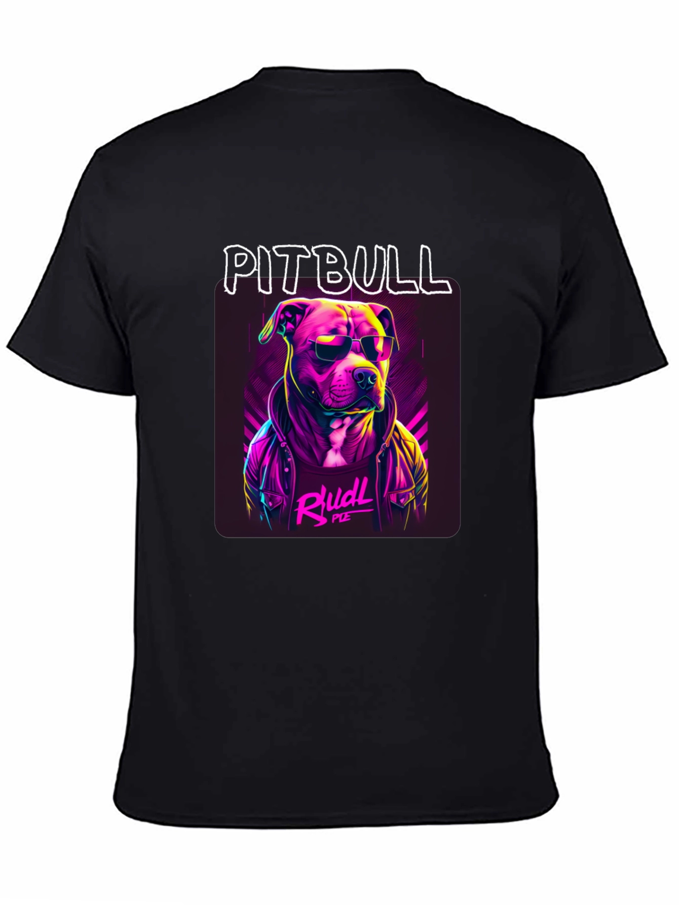 Black Cool Pitbull Graphic Tee - Black Cotton T-Shirt view 4