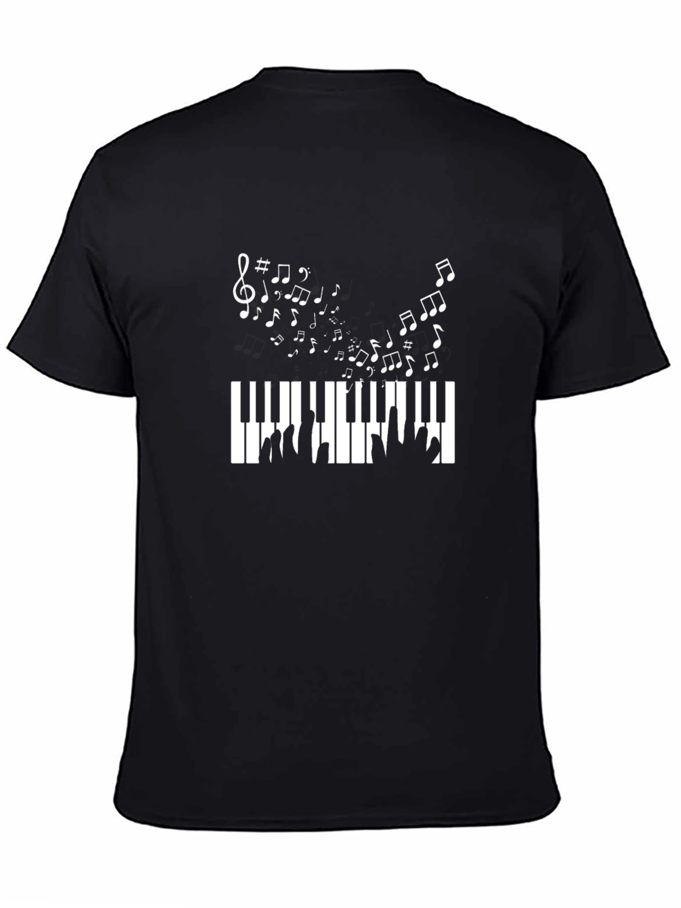 Black Piano Keys & Music Notes Graphic T-Shirt - Black view 4
