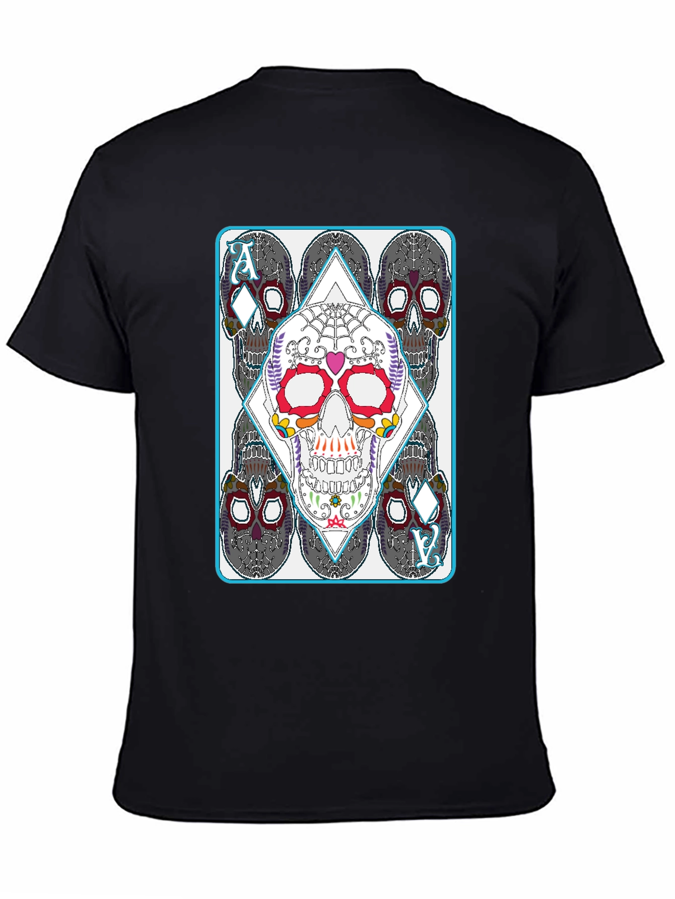 Black Sugar Skull Ace of Diamonds Graphic T-Shirt view 4