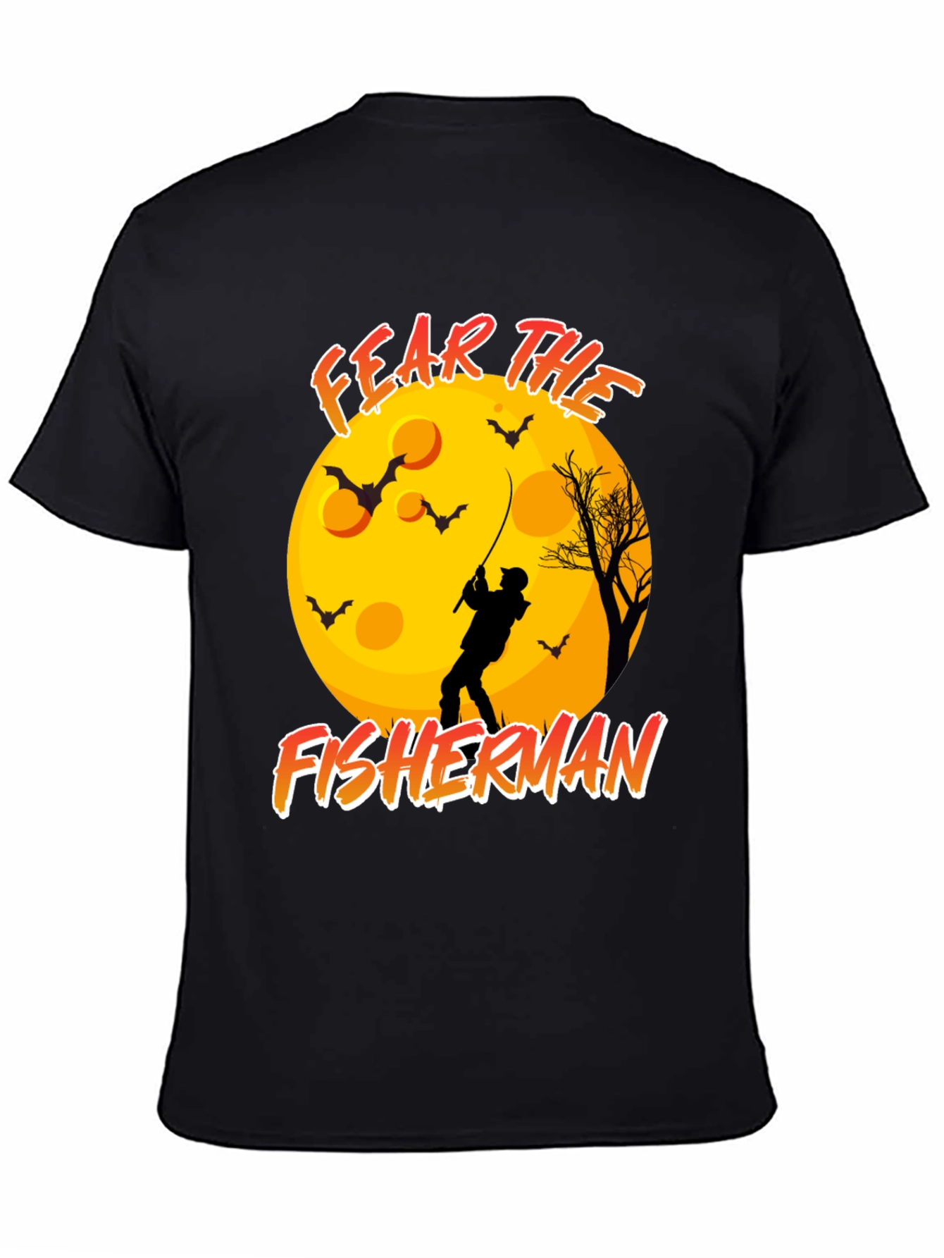 Black Fear the Fisherman Black T-Shirt Halloween Moon Bats view 4