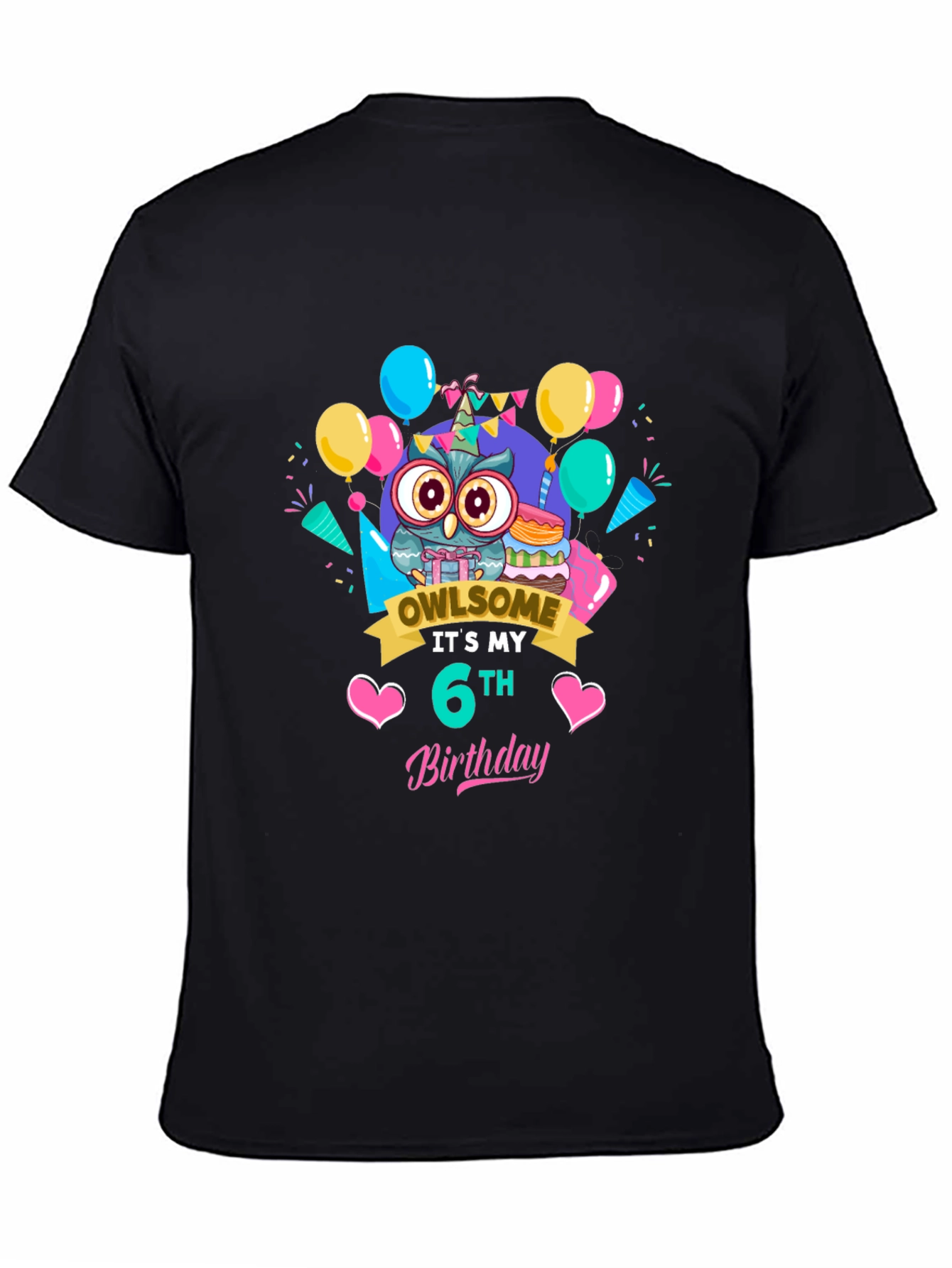 Black Owl Birthday 6th T-Shirt view 4