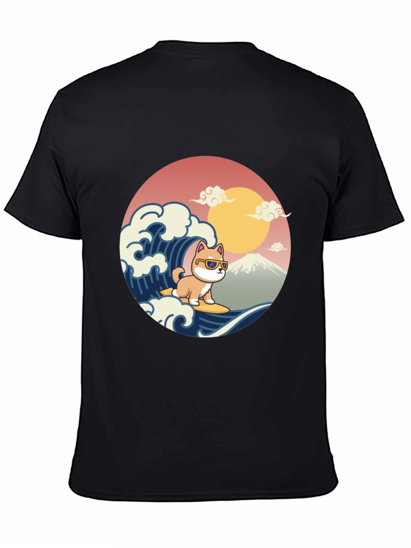 Black Surfing Shiba Inu T-Shirt - Cool Dog Wave Design view 4