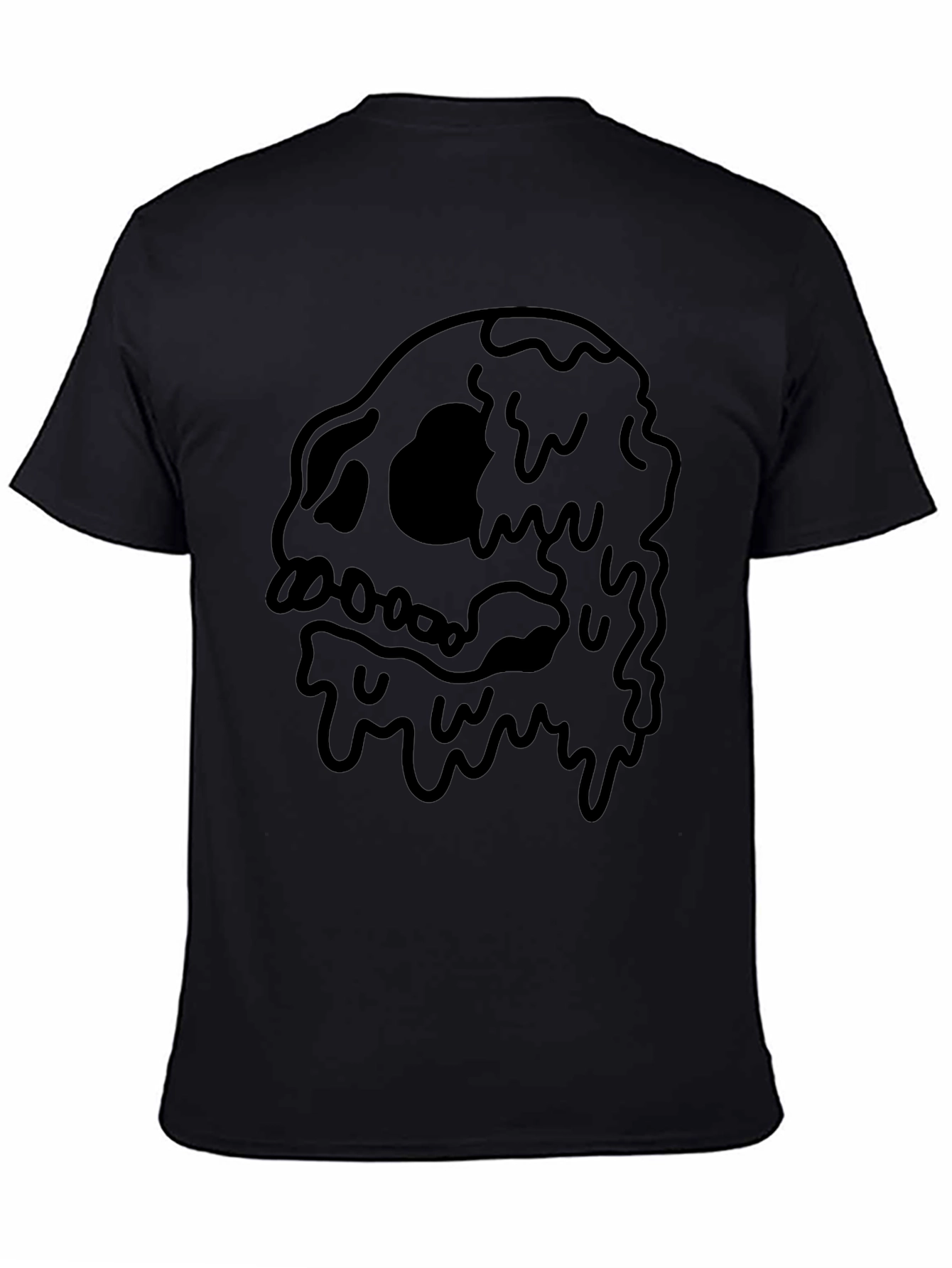 Black Men's Black T-Shirt with Dripping Skull Graphic view 4
