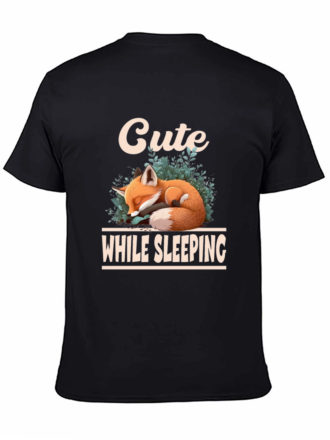 Black Cute Sleeping Fox Graphic T-Shirt view 4