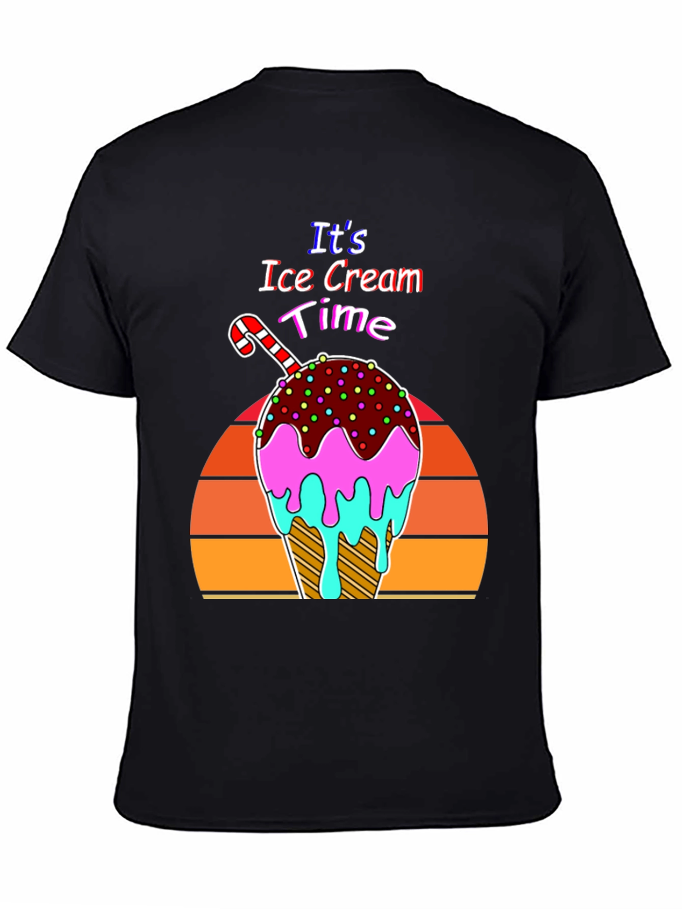 Black It's Ice Cream Time Retro T-Shirt view 4