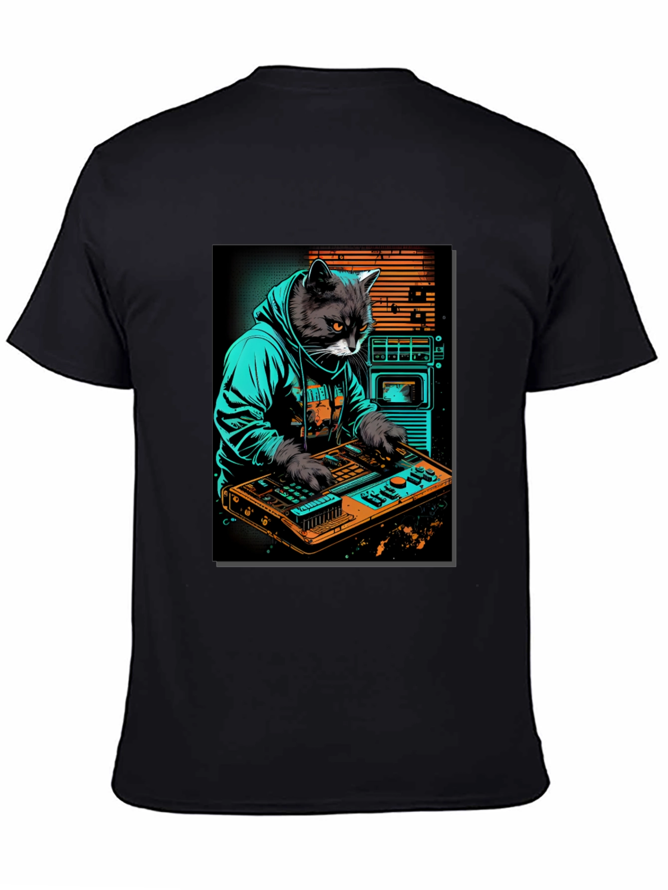 Black Cat DJ Graphic Tee - Cool Black T-Shirt view 4