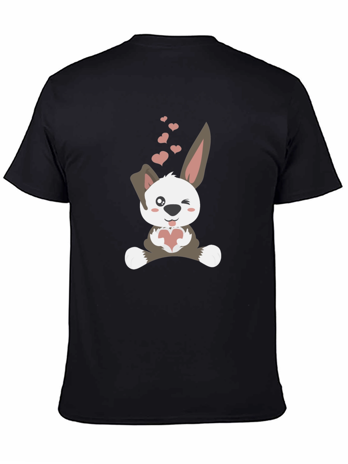 Black Cute Bunny Valentine's Day T-Shirt view 4