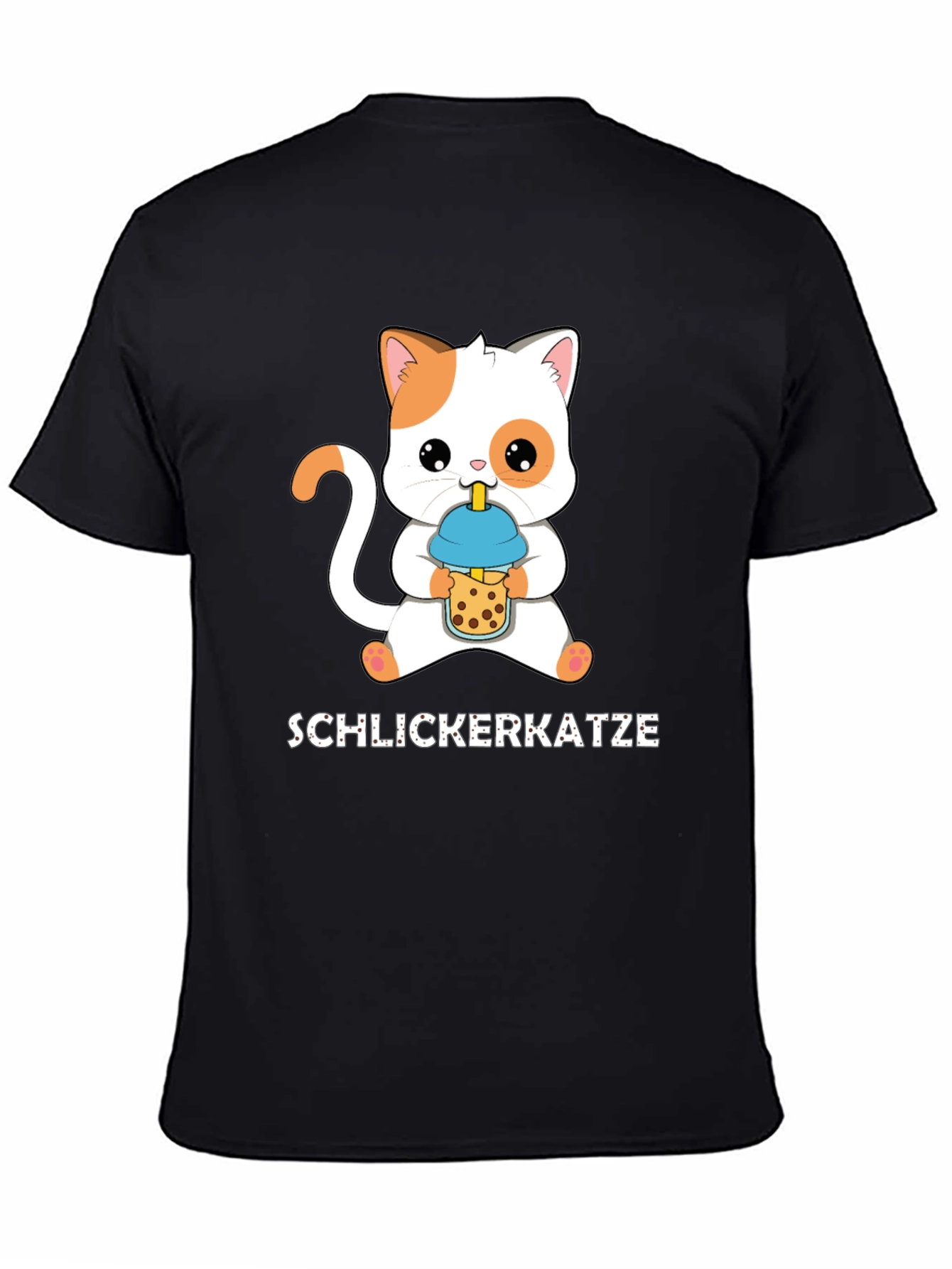 Black Schlickerkatze Cat Boba Tea T-Shirt view 4
