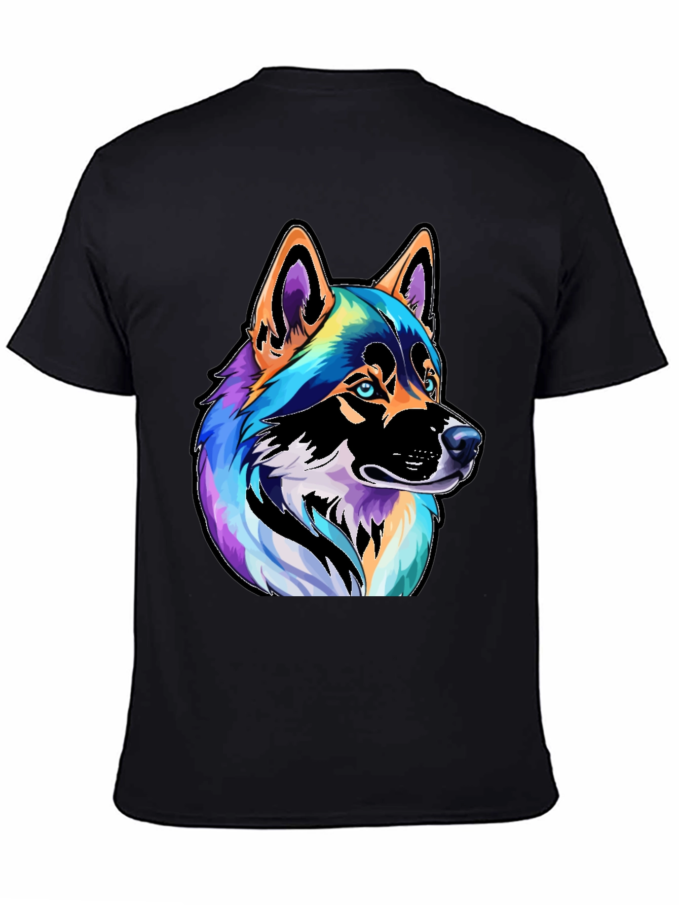 Black Colorful Husky Dog Graphic Tee - Black view 4