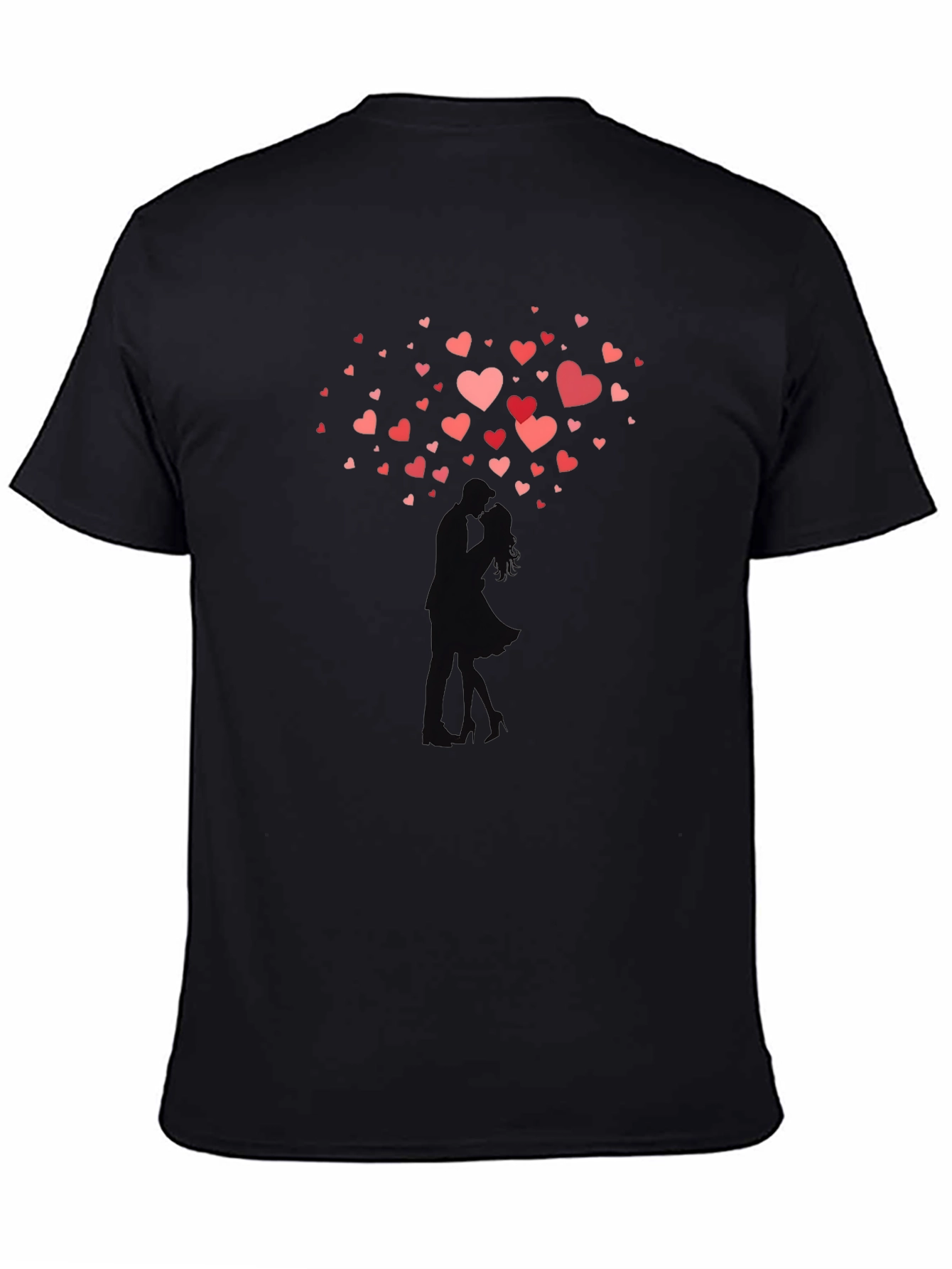 Black Romantic Hearts Kissing Couple Black T-Shirt view 4