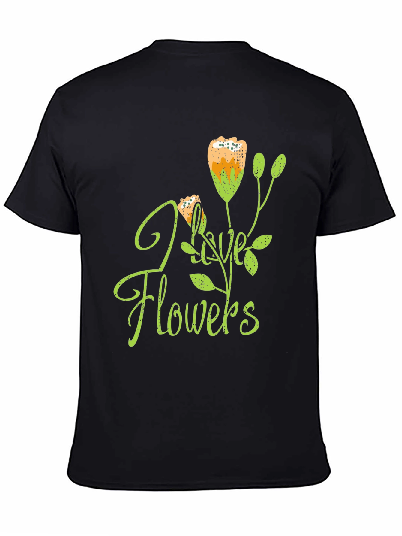 Black I Love Flowers Graphic Tee - Black Cotton Blend view 4