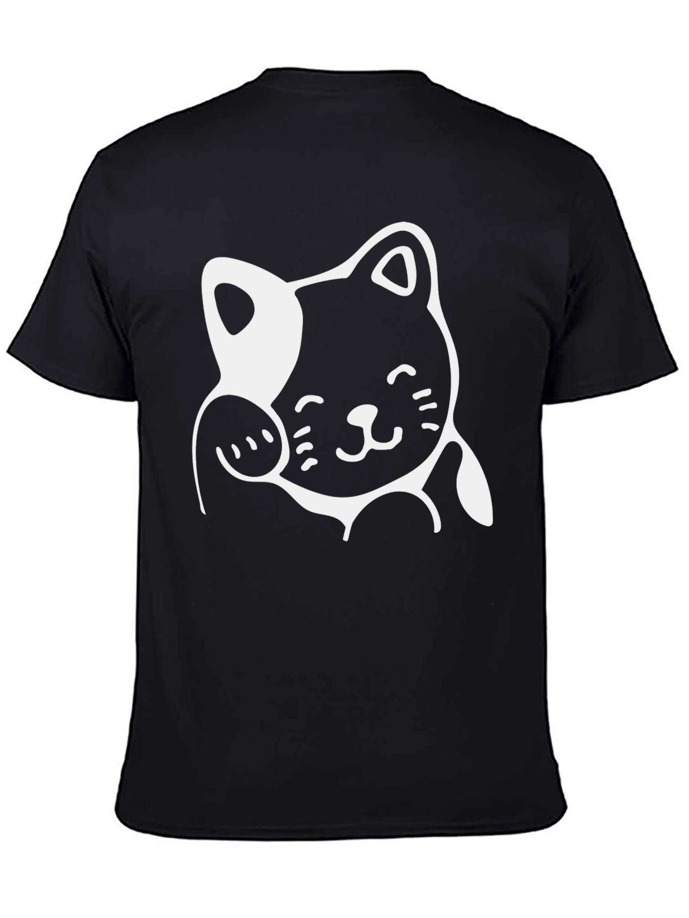 Black Cute Cat Graphic Tee - Black Cotton Comfort view 4