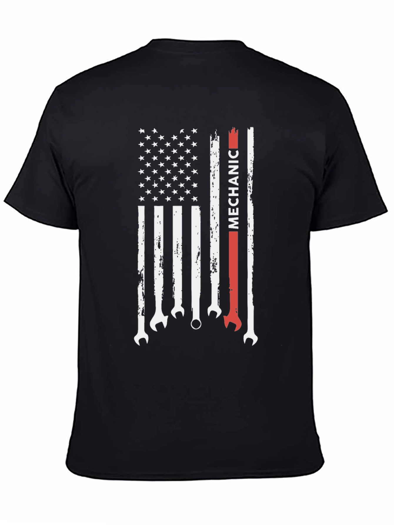 Black Mechanic American Flag Graphic Tee - Patriotic Wrench T-Shirt view 4