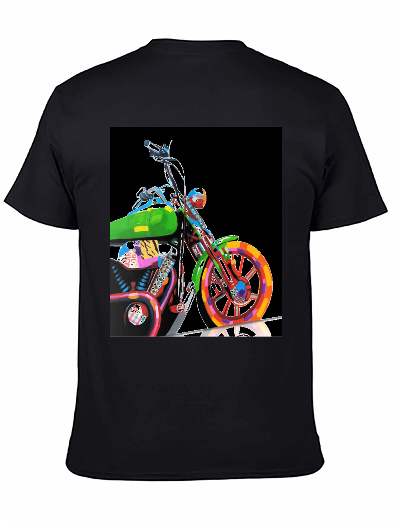 Black Colorful Motorcycle Graphic Tee - Black view 4