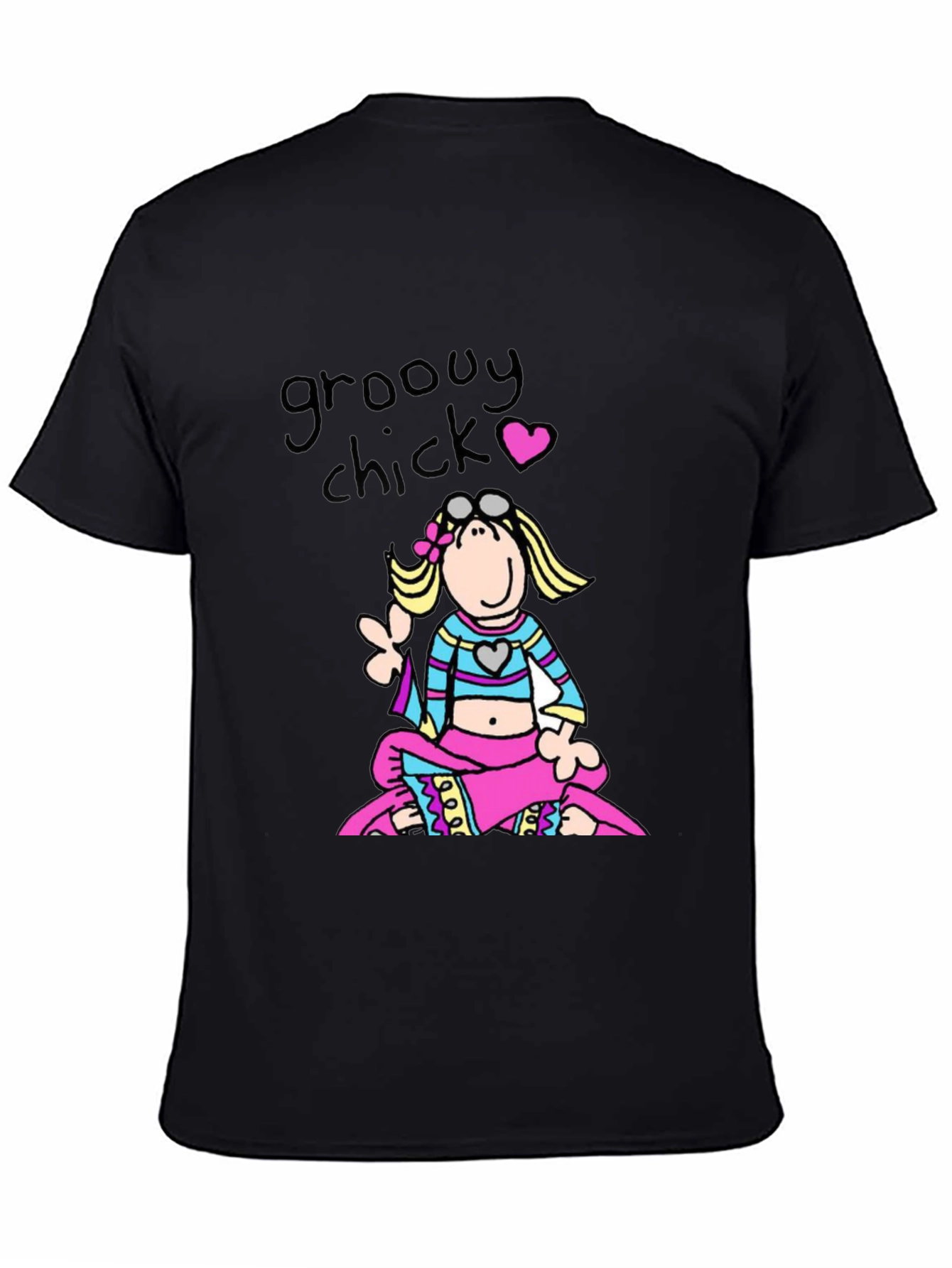 Black Groovy Chick Graphic Tee - Retro 70s Style T-Shirt view 4