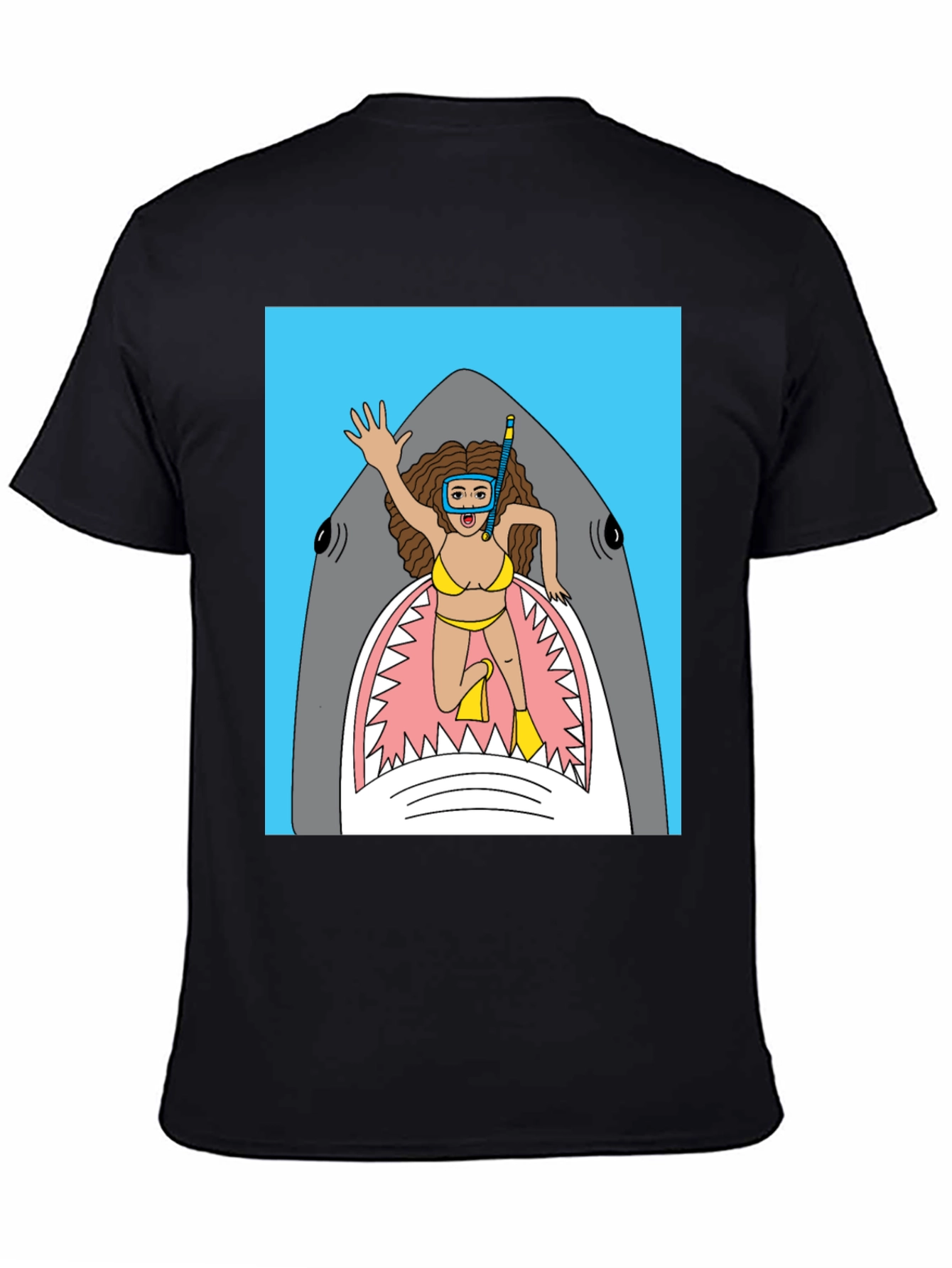 Black Shark Diver Graphic Tee - Funny Cartoon T-Shirt view 4