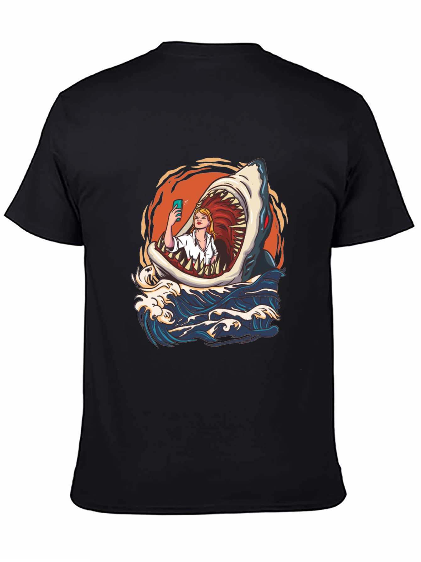 Black Shark Selfie Graphic Tee - Funny Ocean Print view 4