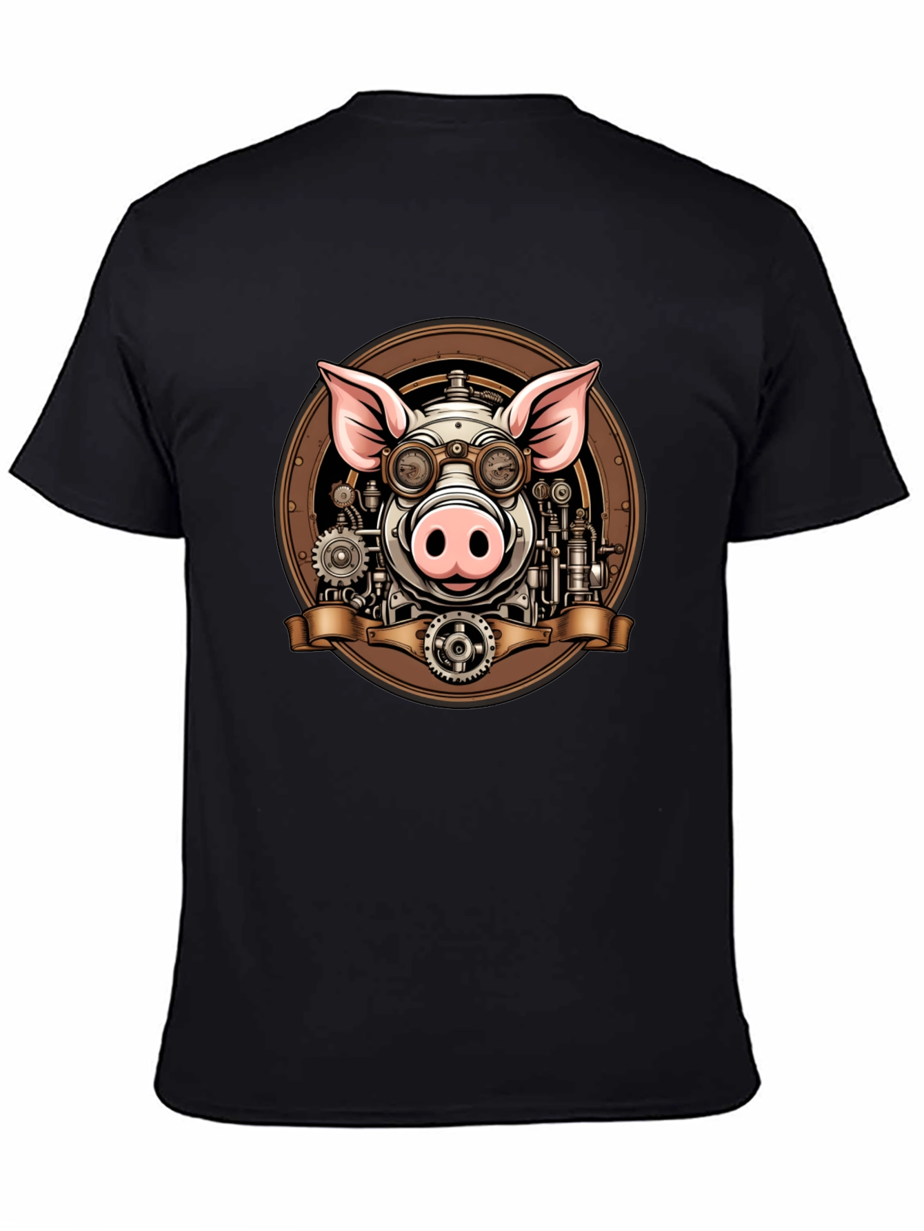 Black Steampunk Pig Graphic Tee - Unique Design view 4