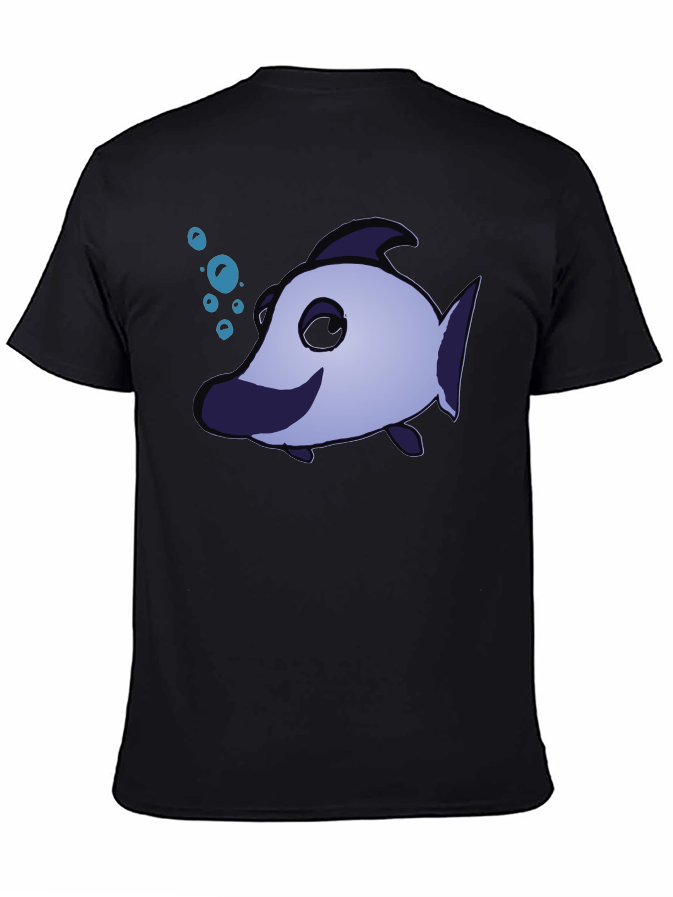 Black Funny Cartoon Fish T-Shirt view 4