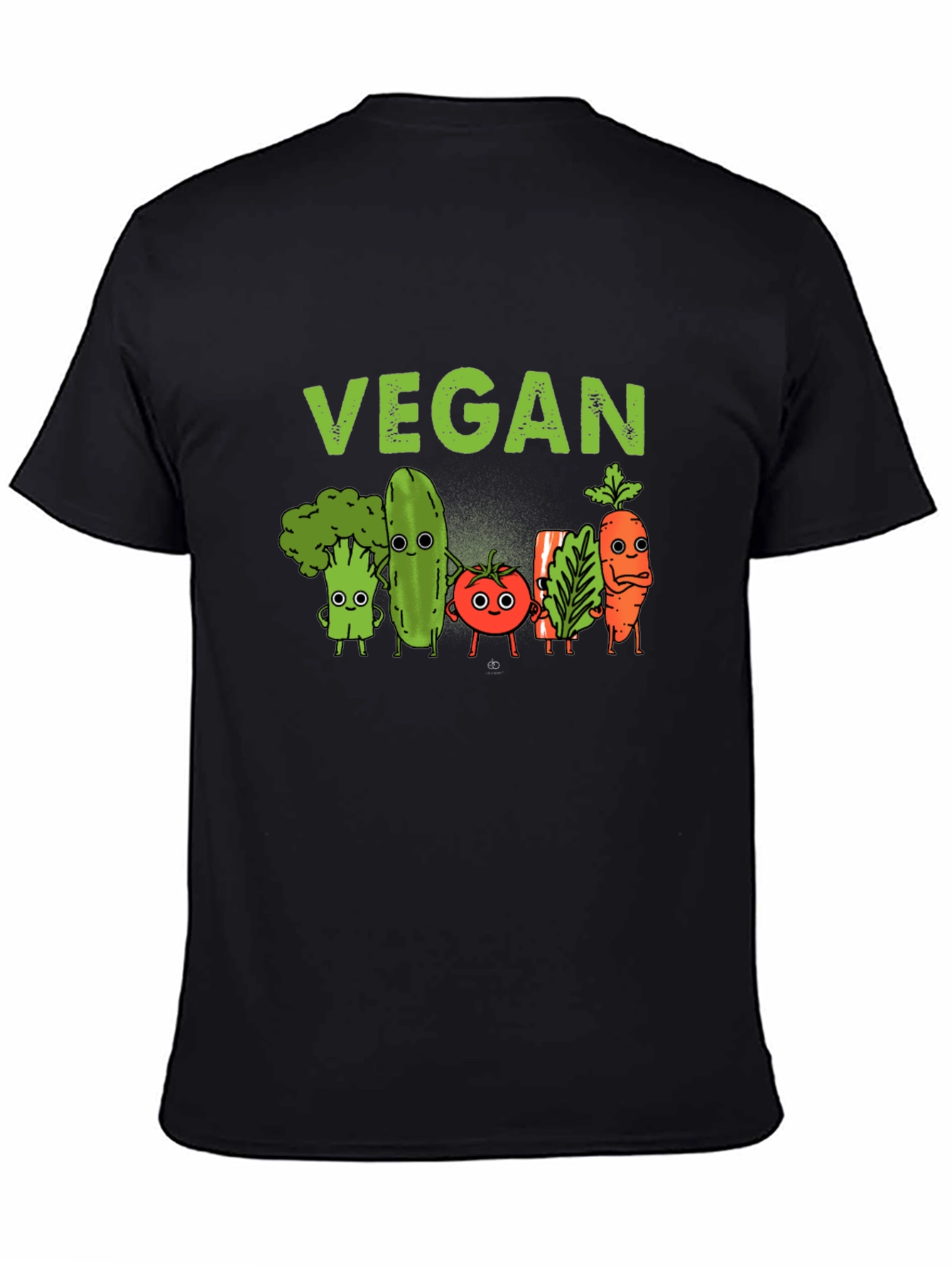 Black Vegan T-Shirt - Cute Cartoon Vegetables view 4