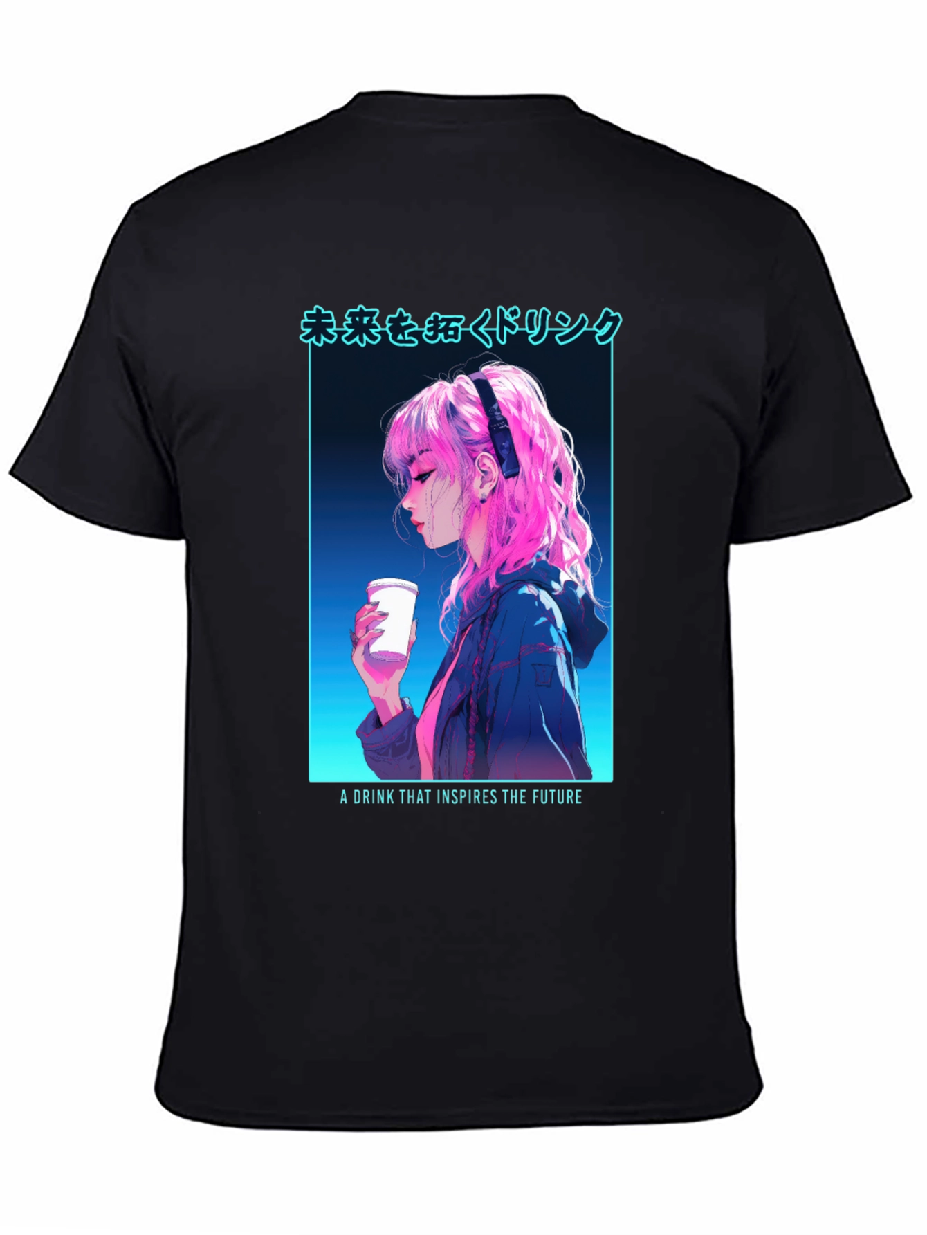 Black Anime Girl Drink T-Shirt - Inspire The Future view 4