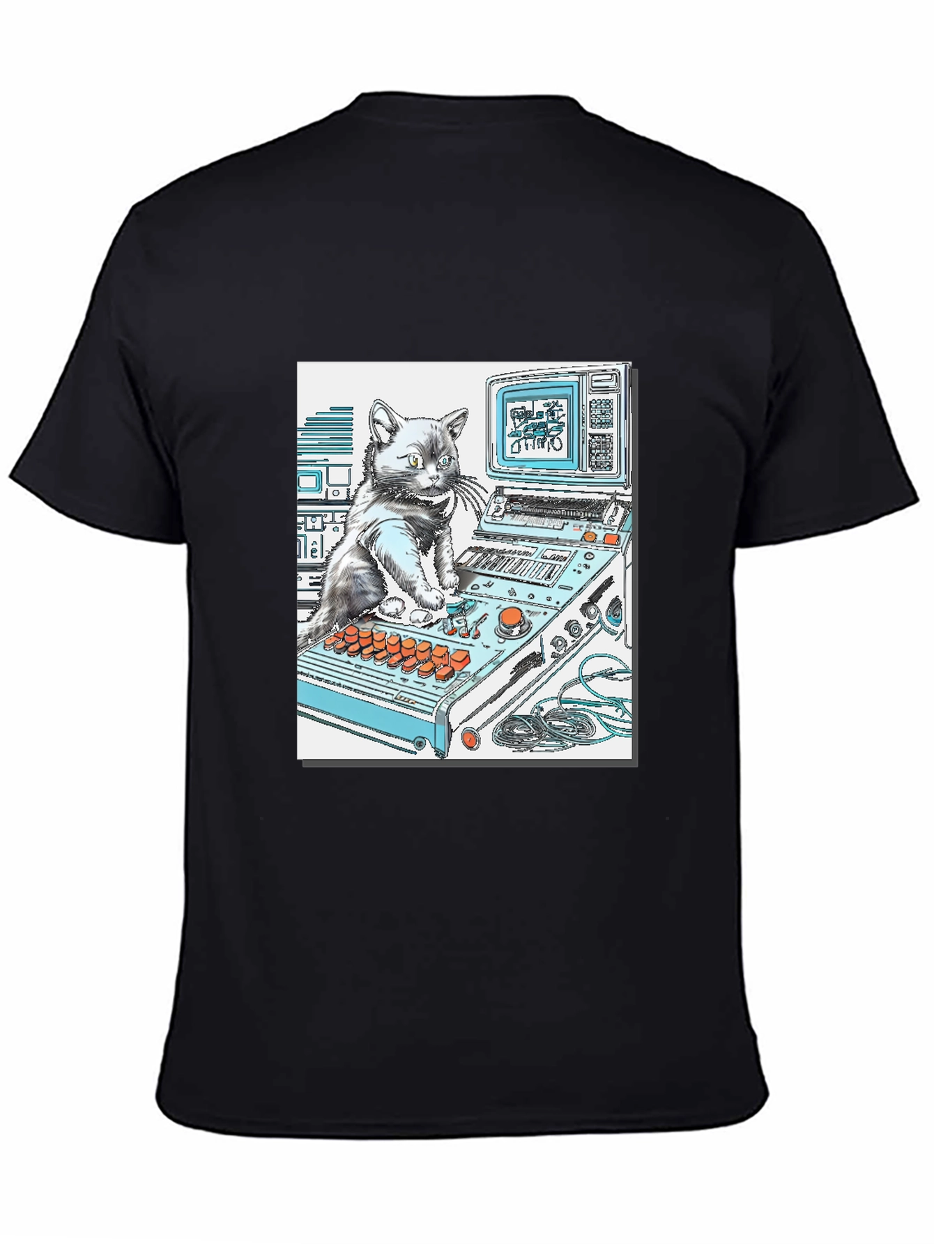 Black DJ Cat Graphic T-Shirt - Cool Black Tee view 4