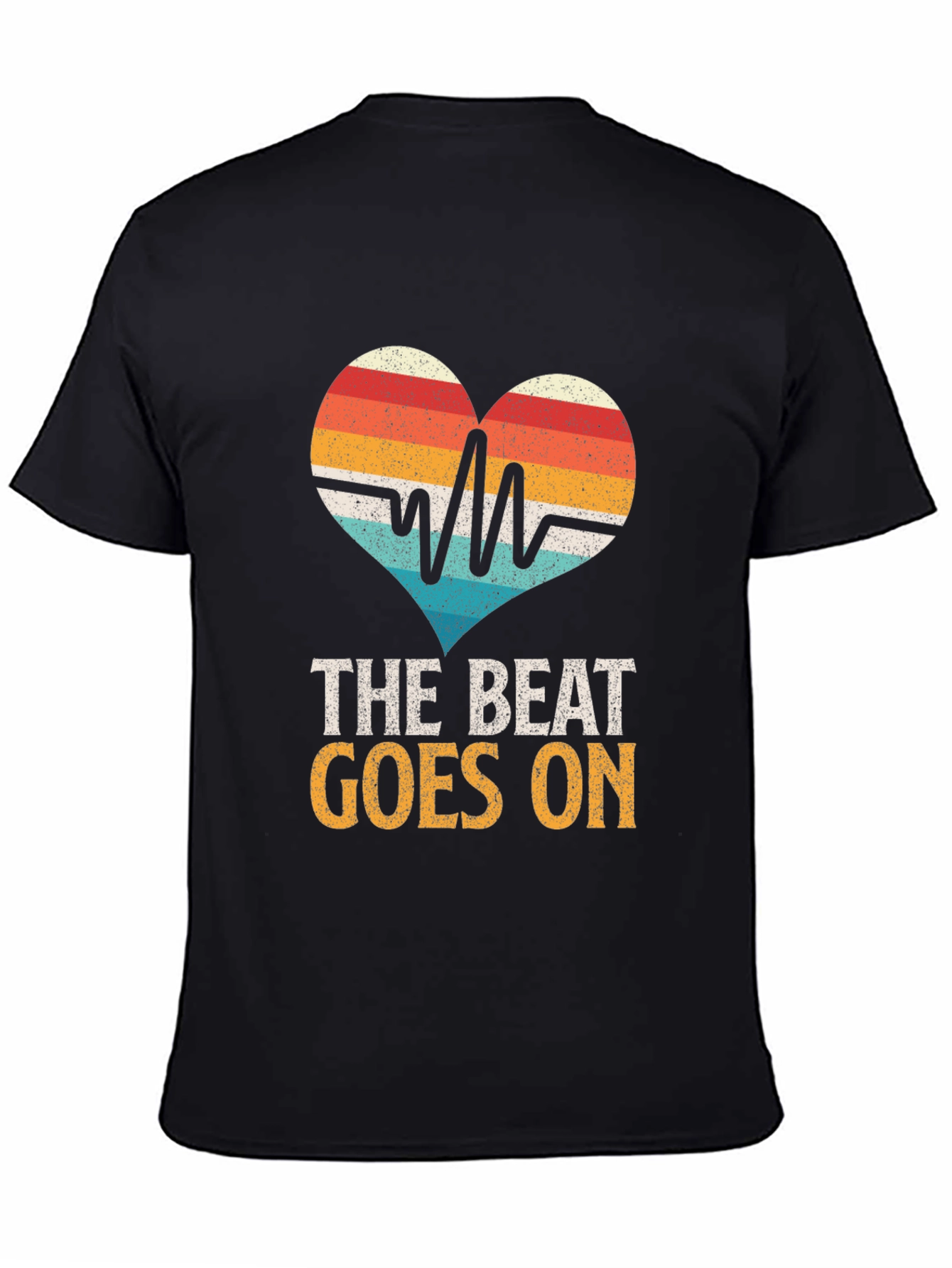 Black The Beat Goes On Heartbeat T-Shirt view 4