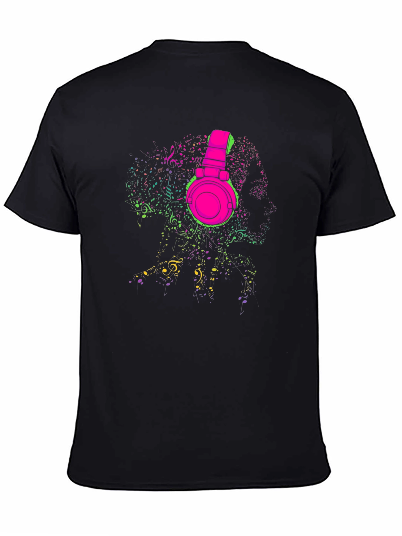 Black Neon Music Headphones Graphic T-Shirt view 4