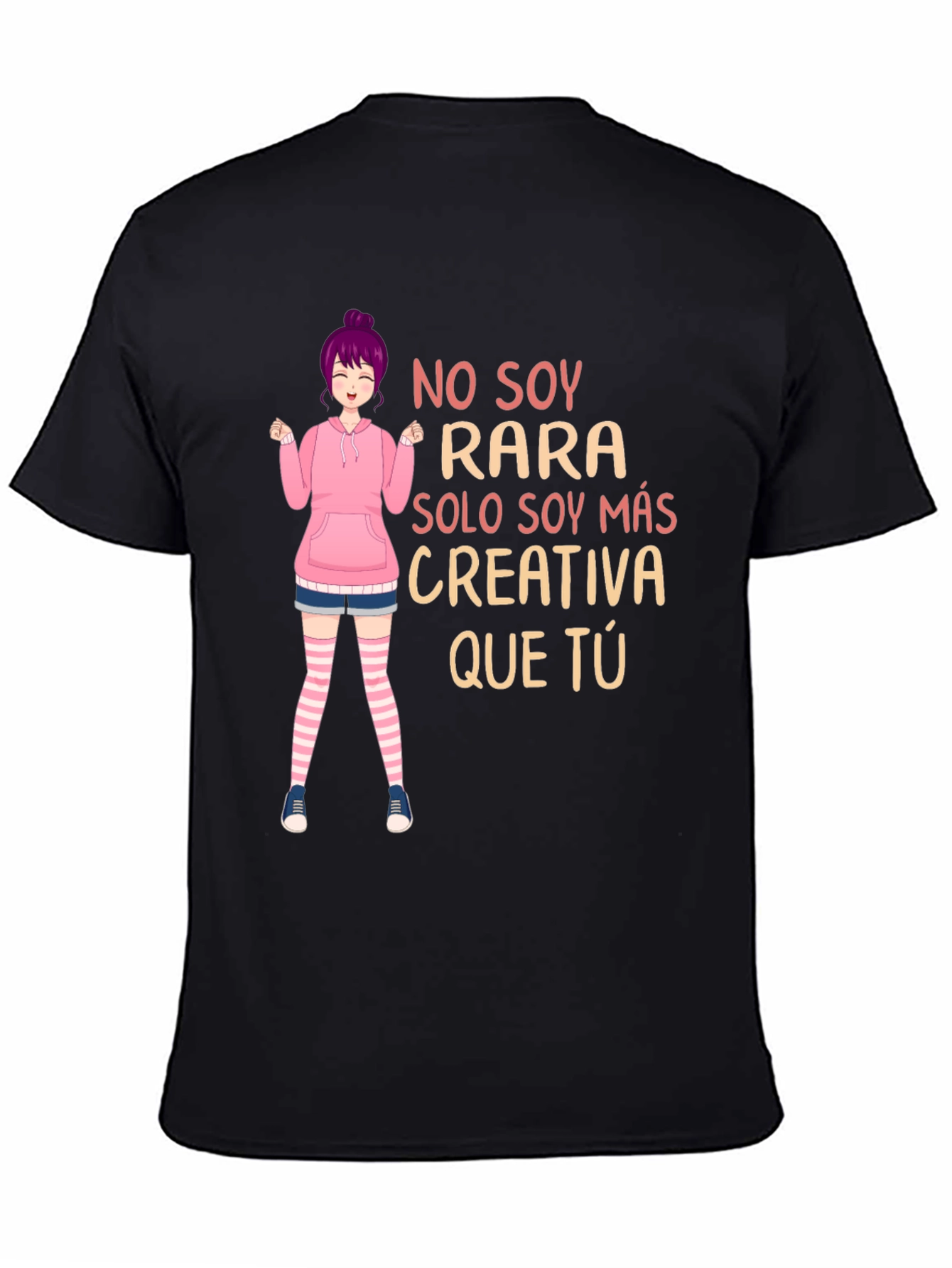 Black Creative Anime Girl Graphic Tee - Unisex Black T-Shirt view 4