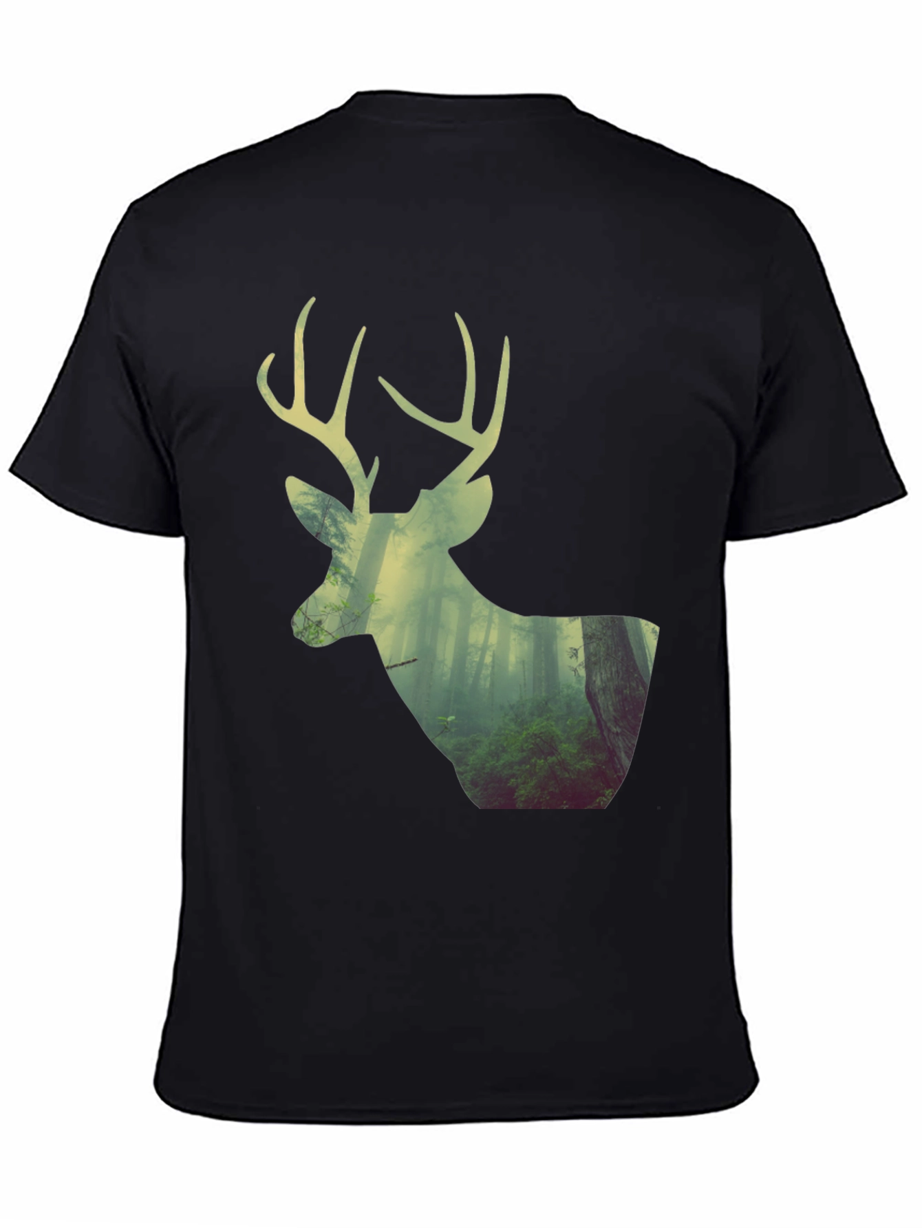 Black Deer Forest Graphic Print Black T-Shirt view 4