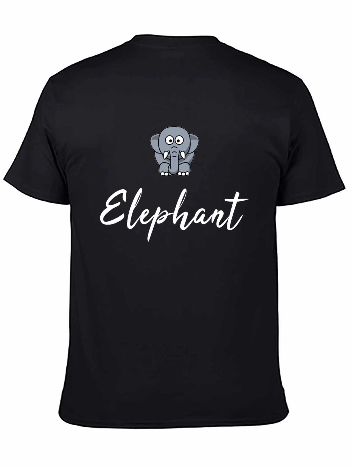 Black Elephant Cartoon Print Men's Black T-Shirt view 4