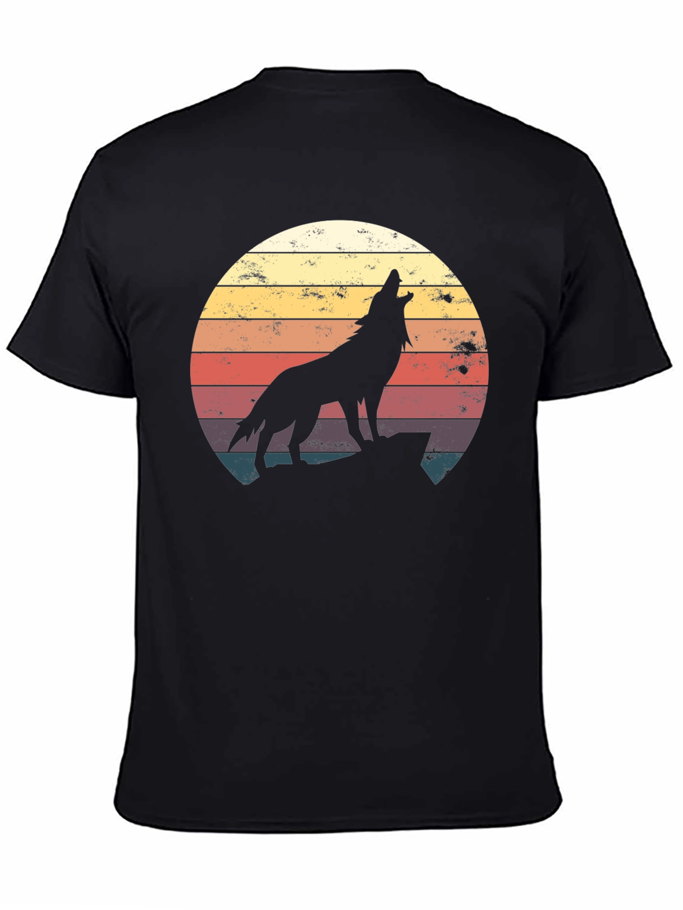 Black Retro Wolf Silhouette T-Shirt - Vintage Style view 4