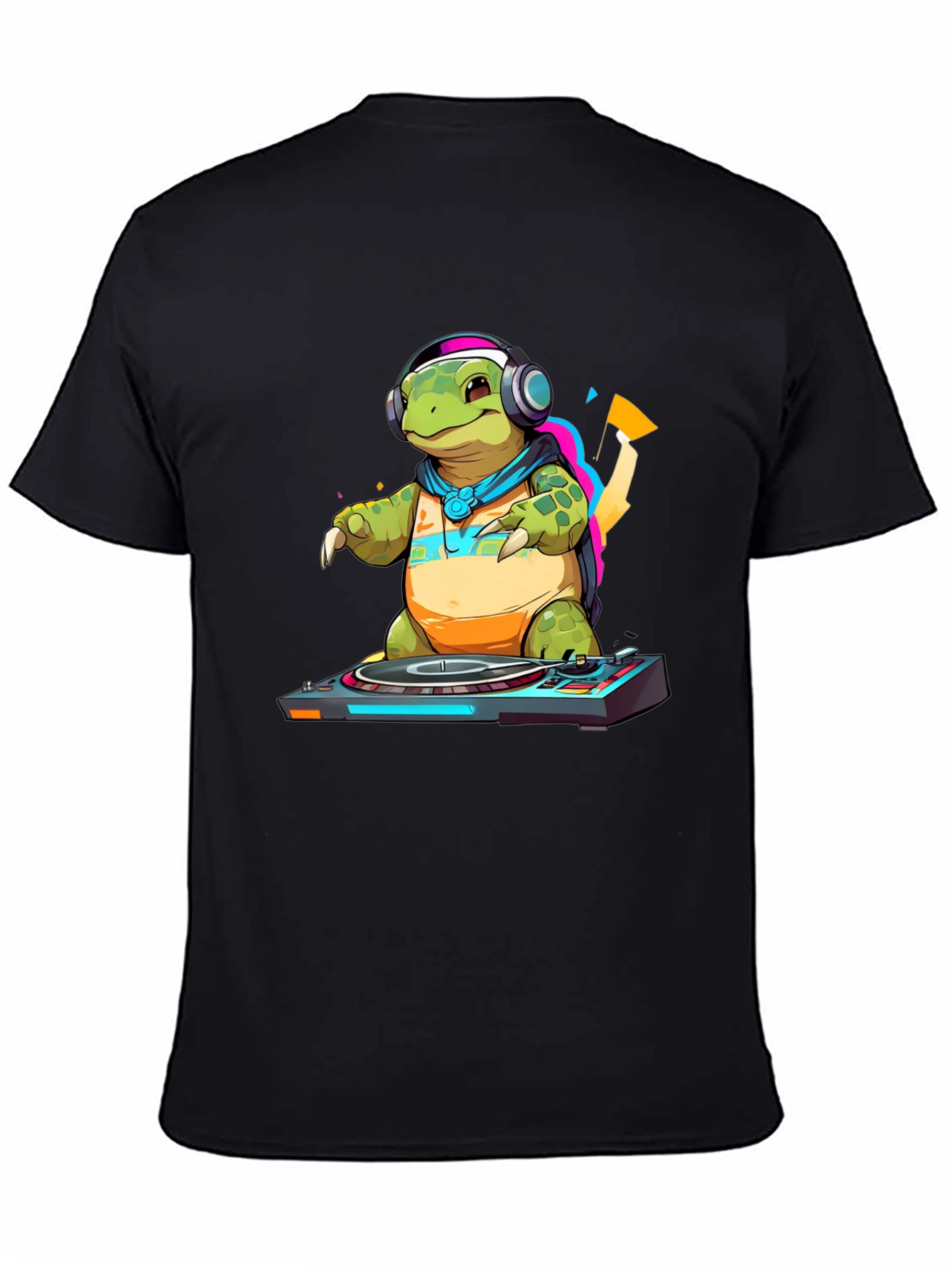 Black DJ Turtle Graphic Tee - Cool Animal T-Shirt view 4