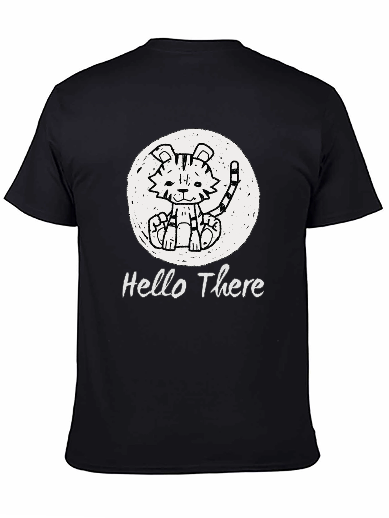 Black Cute Tiger "Hello There" Black Graphic T-Shirt view 4