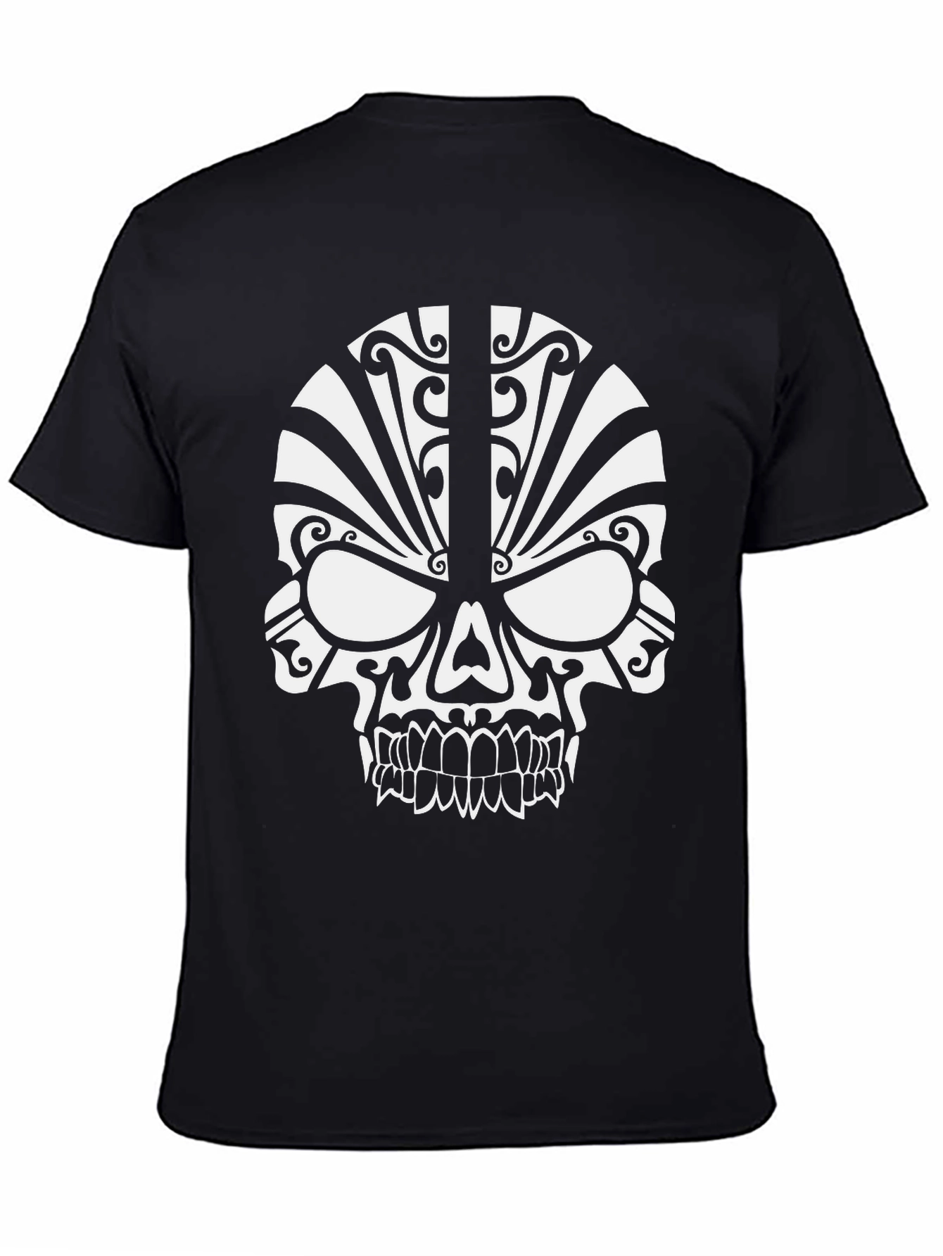 Black Tribal Skull Graphic T-Shirt - Modern Edgy Design view 4
