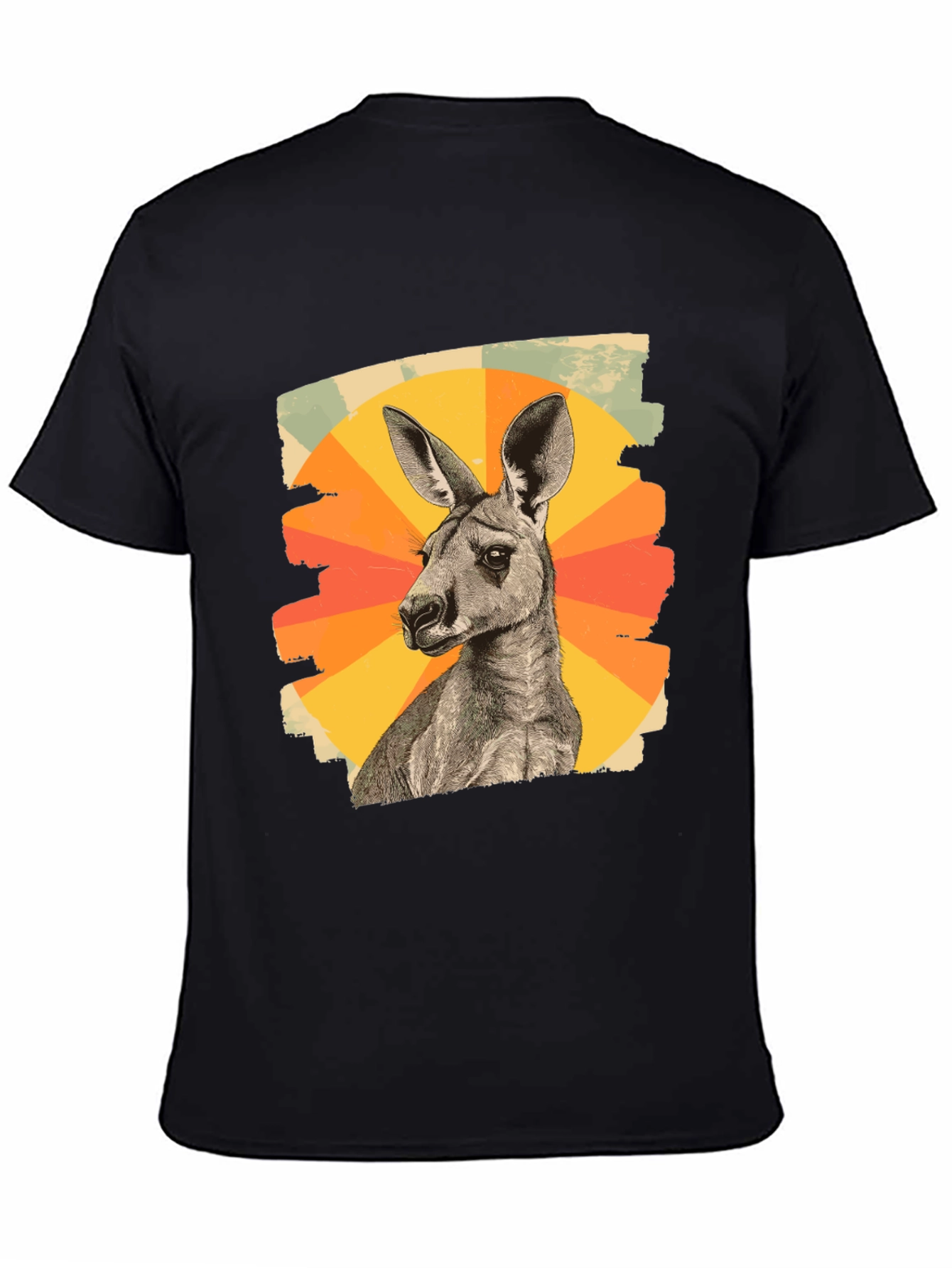 Black Retro Kangaroo Graphic Tee - Black Cotton Blend view 4