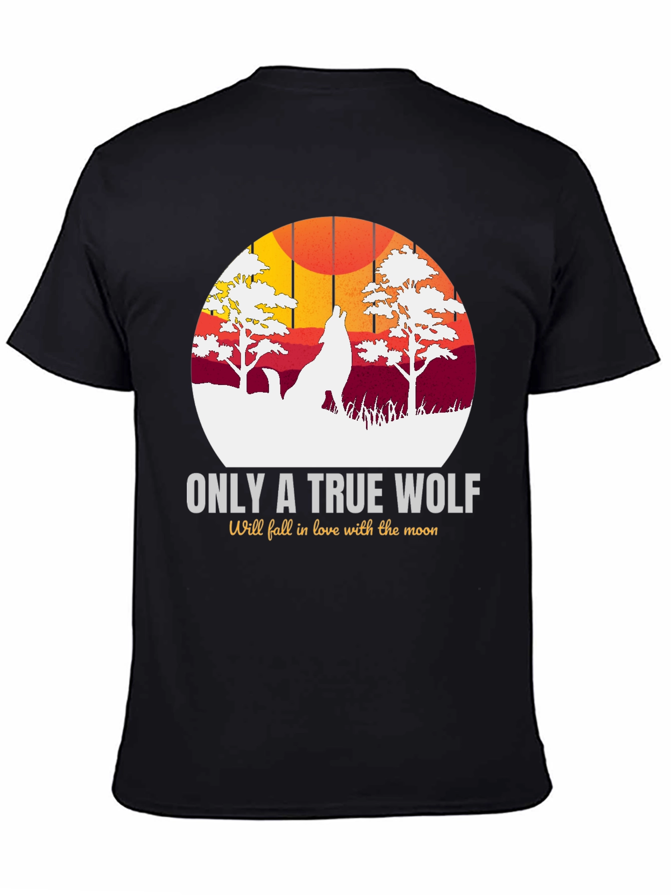 Black True Wolf Graphic Tee - Moon Lover Design view 4
