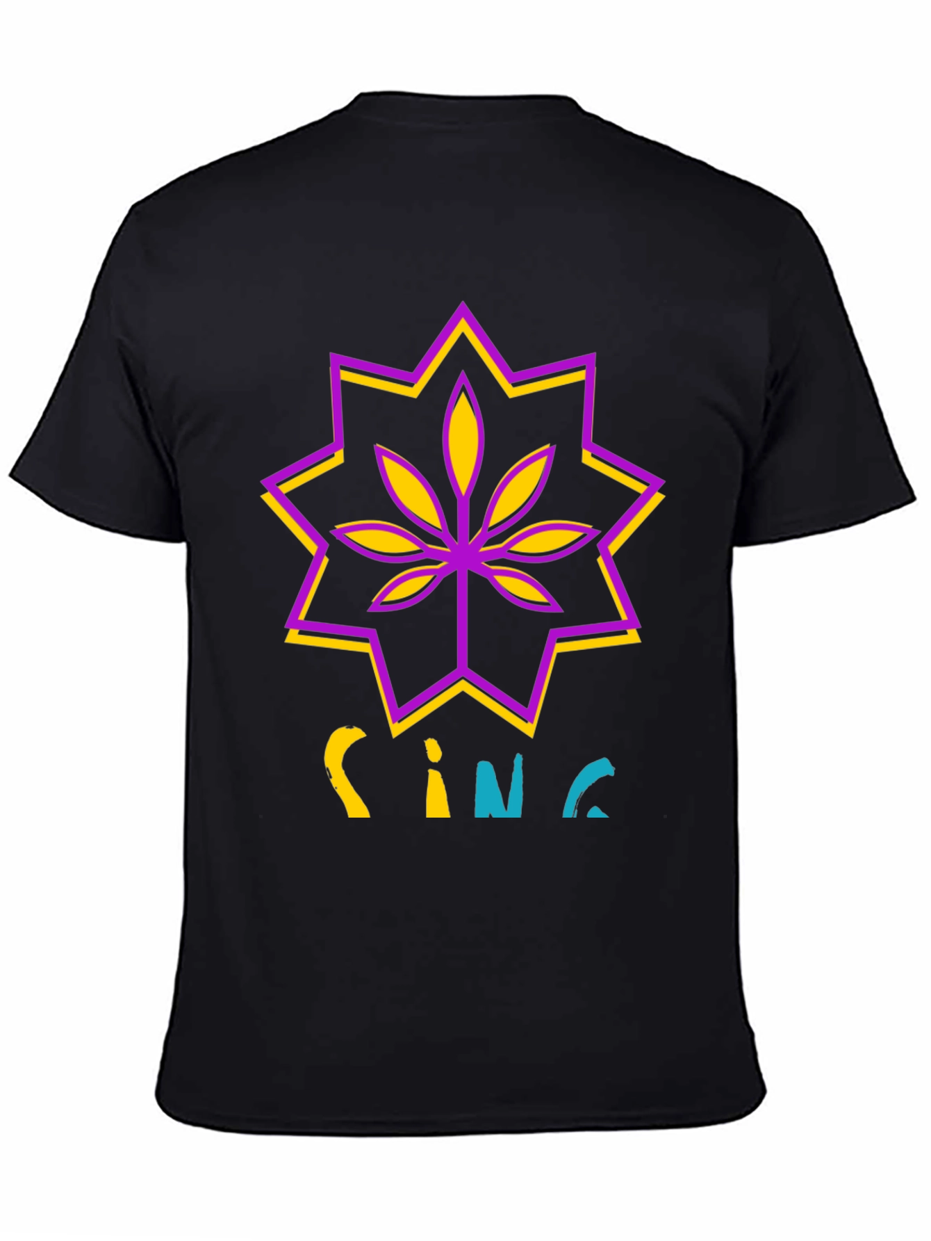 Black Stylish Black T-Shirt with Cannabis-Inspired Graphic Print view 4